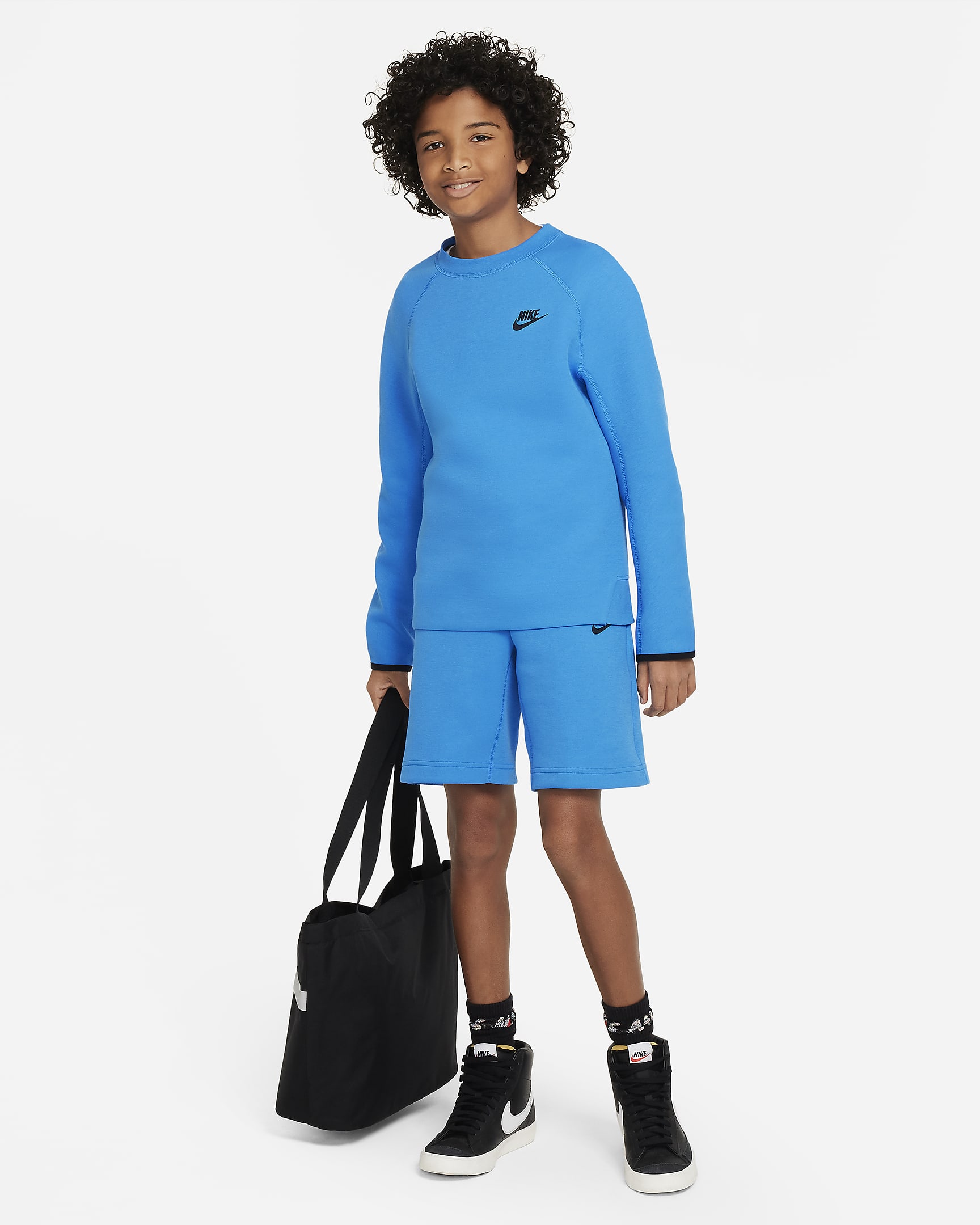 Nike Sportswear Tech Fleece Older Kids' (Boys') Sweatshirt - Light Photo Blue/Black/Black