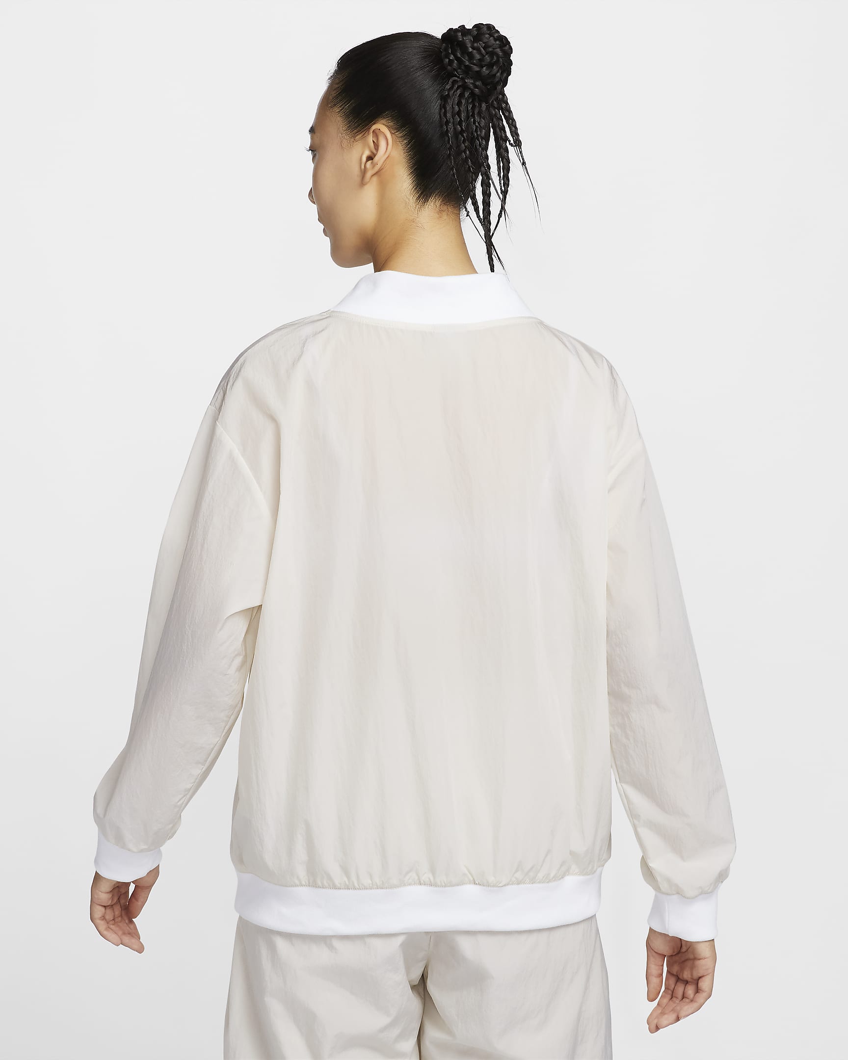 Nike Sportswear Essential Women's Loose UV Woven Long-Sleeve V-Neck Top - Light Orewood Brown/White