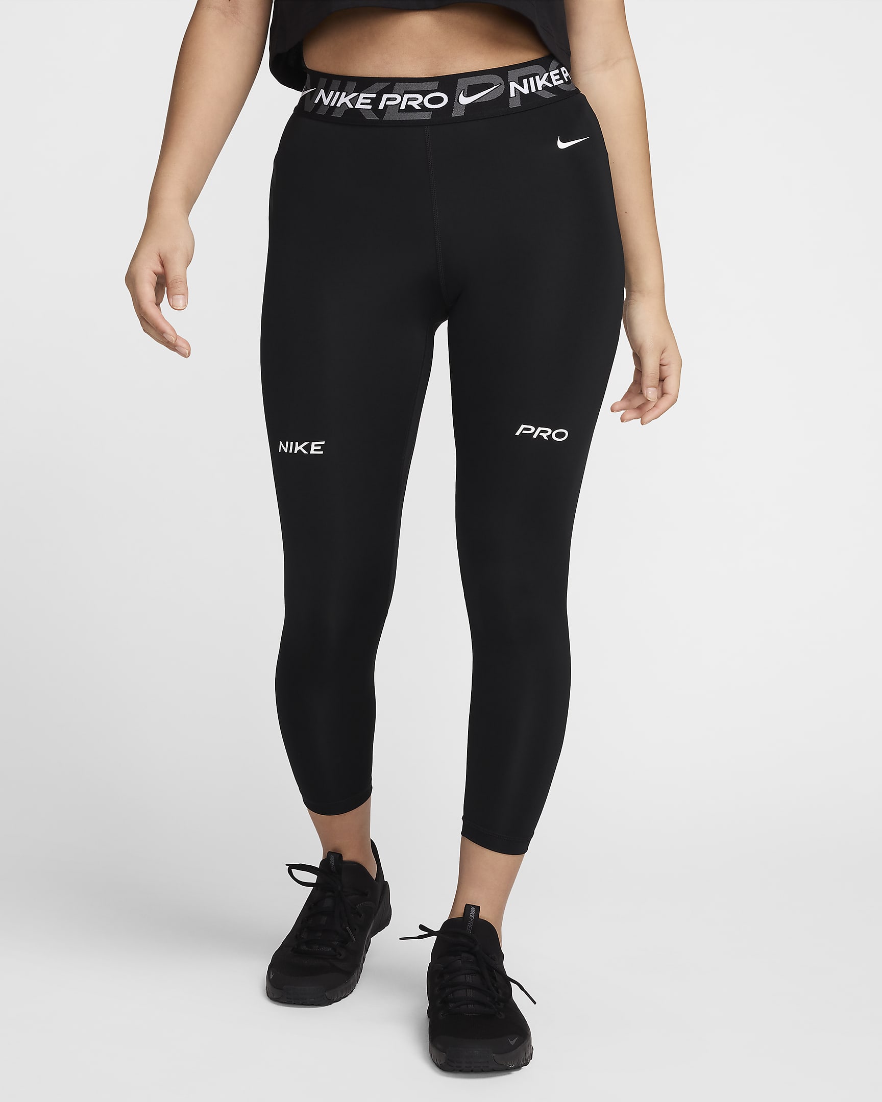 Nike Pro Women's Mid-Rise 7/8 Graphic Leggings - Black/Iron Grey/White/White