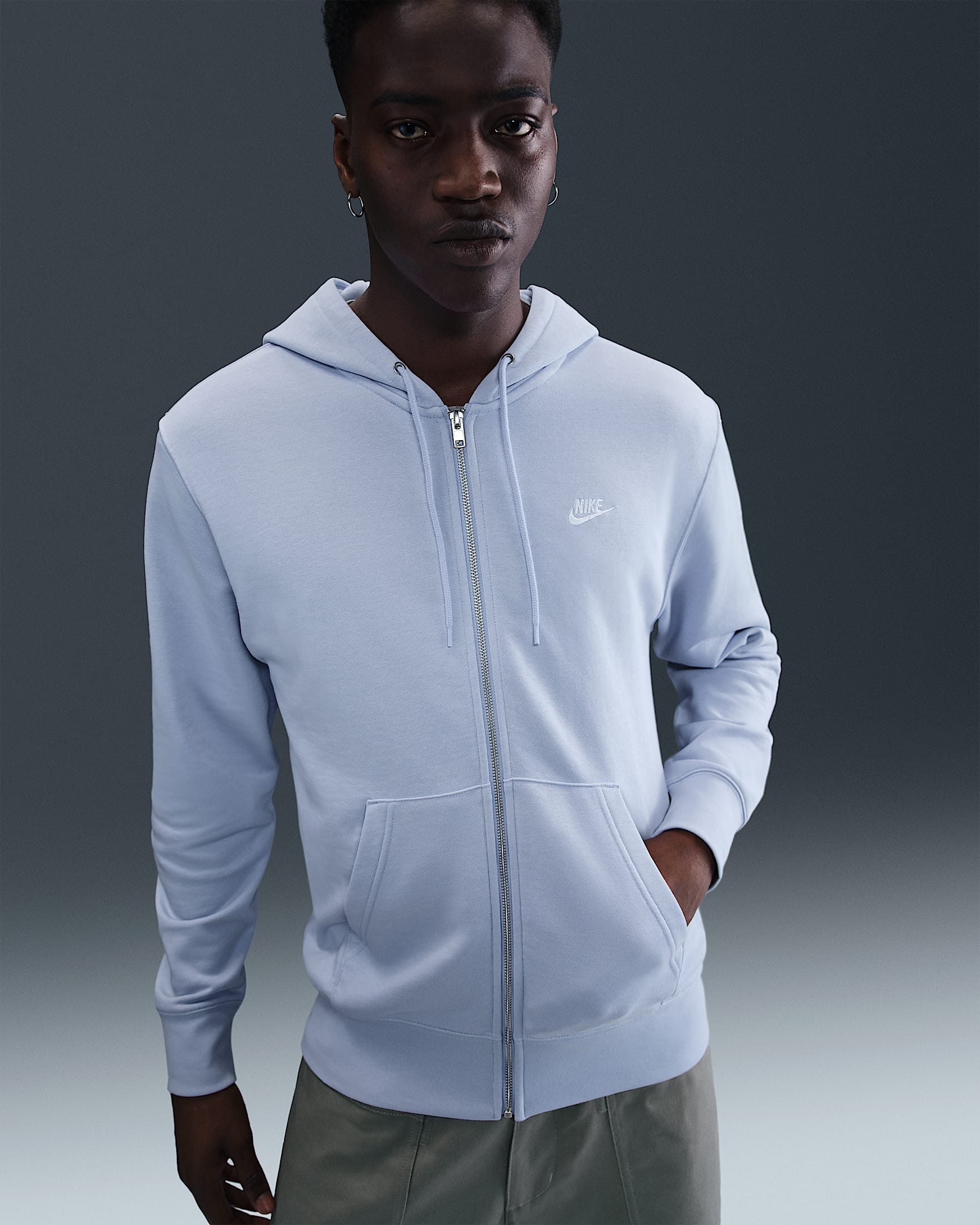 Nike Club Men's Full-Zip French Terry Hoodie - Ghost/Ghost/White