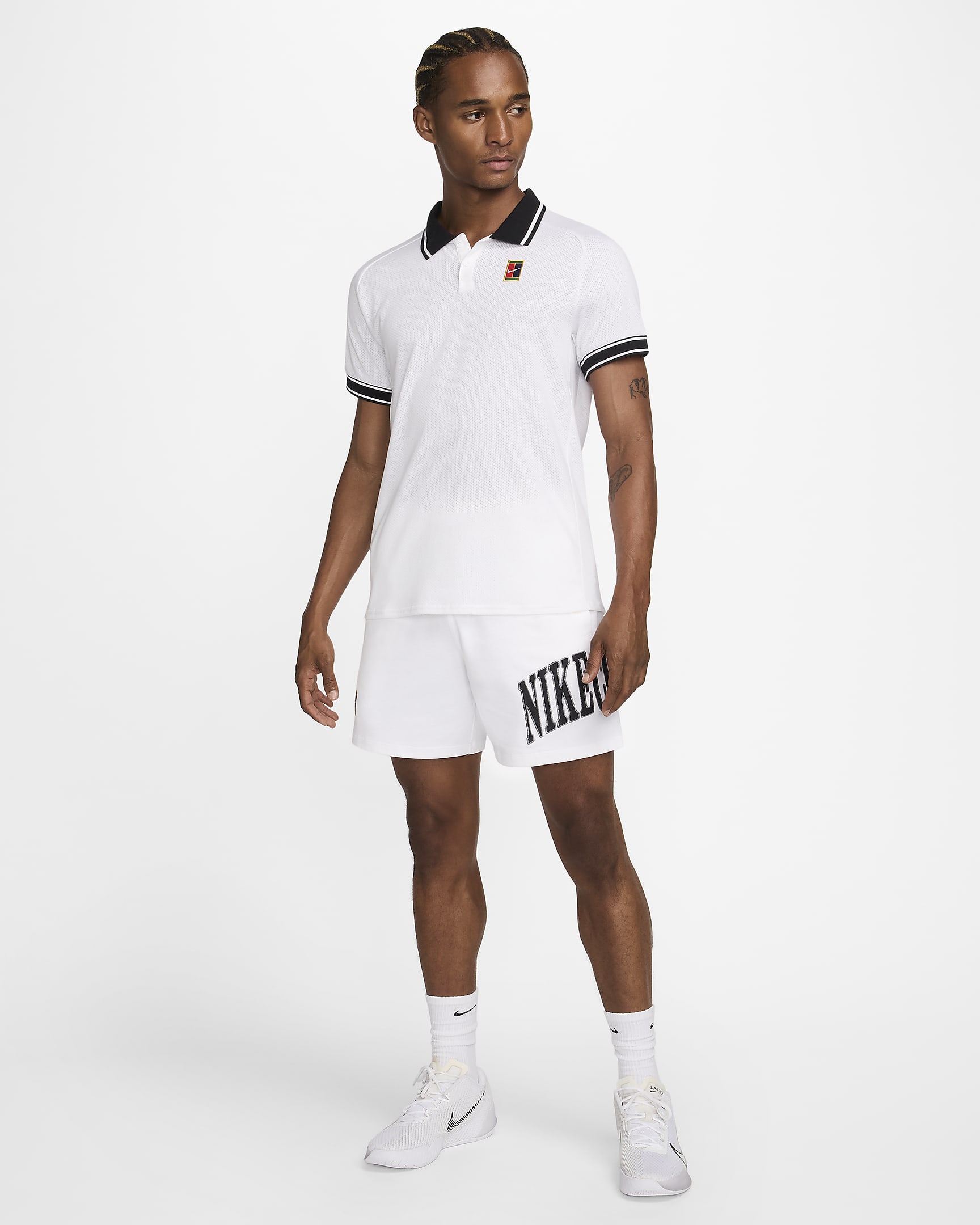 Shorts de tenis de 15 cm para hombre NikeCourt Heritage - Blanco/Negro/Peltre liso