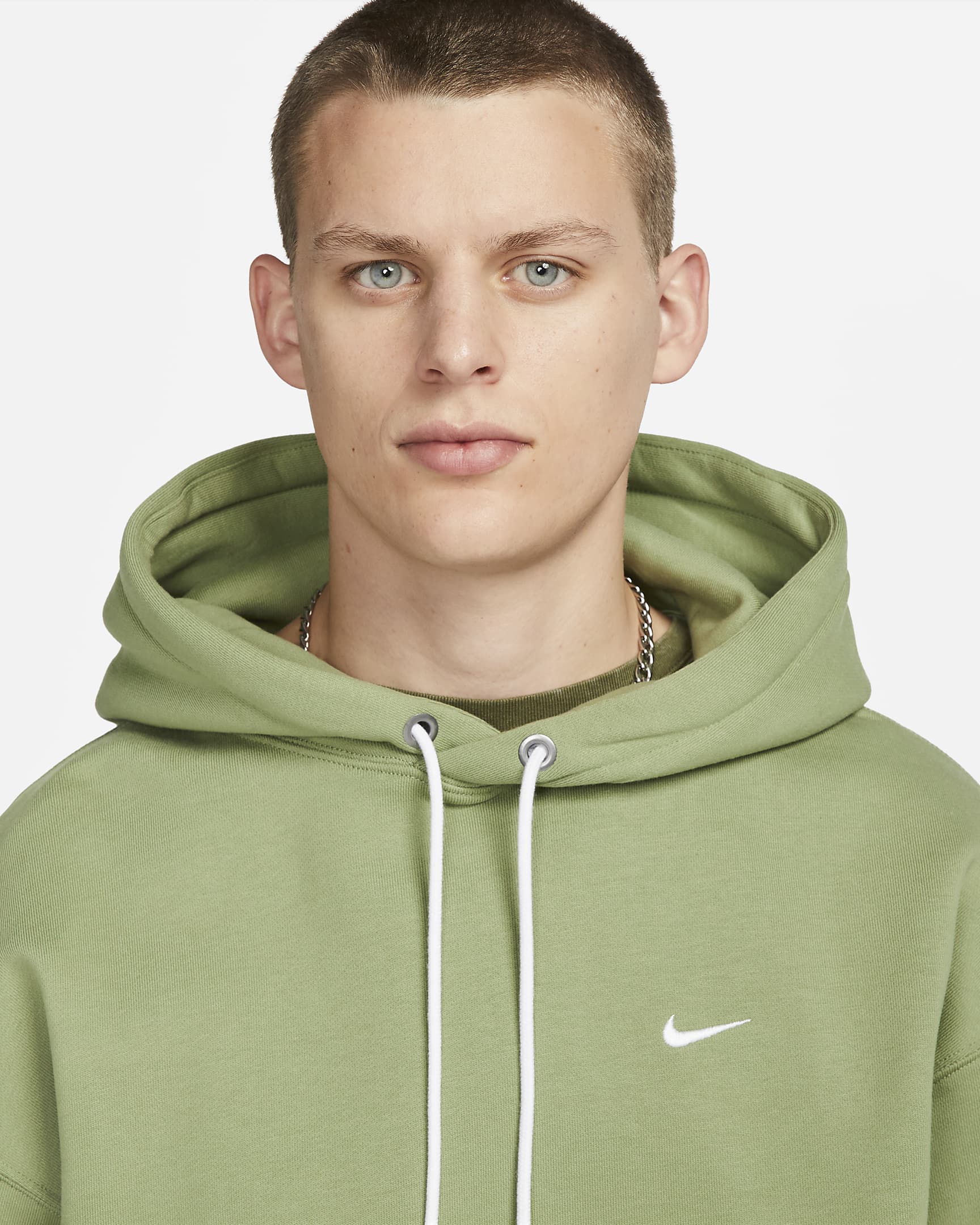 Nike Solo Swoosh Men's Fleece Pullover Hoodie - Oil Green/White