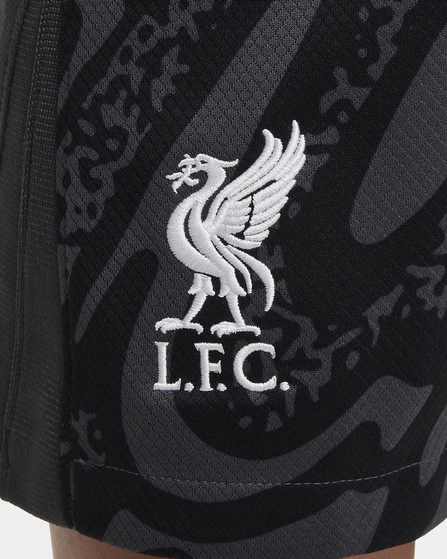 FC Liverpool 2024/25 Stadium Goalkeeper Nike Replika-Fußballshorts mit Dri-FIT-Technologie (ältere Kinder) - Anthracite/Schwarz/Weiß