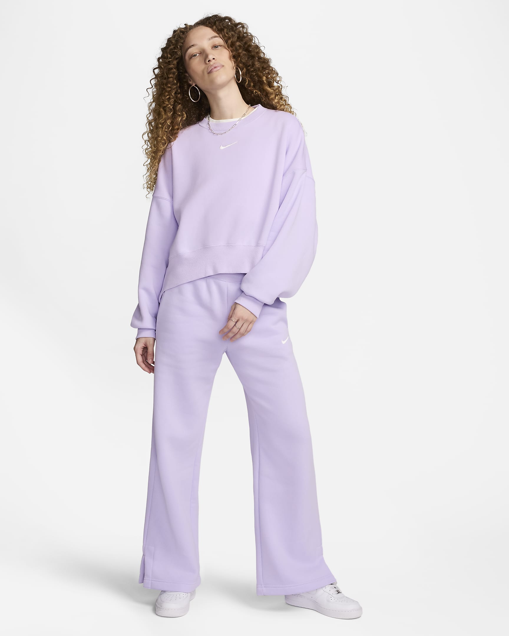 Nike Sportswear Phoenix Fleece Women's High-Waisted Wide-Leg Tracksuit Bottoms - Violet Mist/Sail