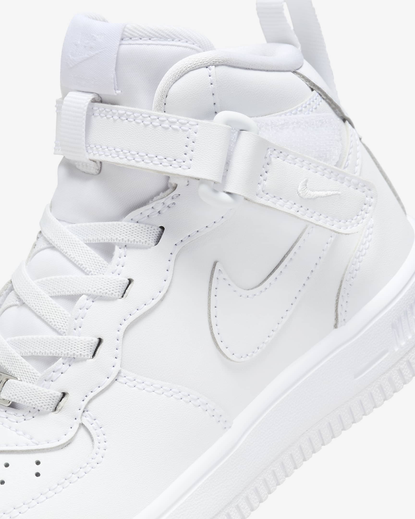 Nike Force 1 Mid EasyOn Younger Kids' Shoes - White/White/White