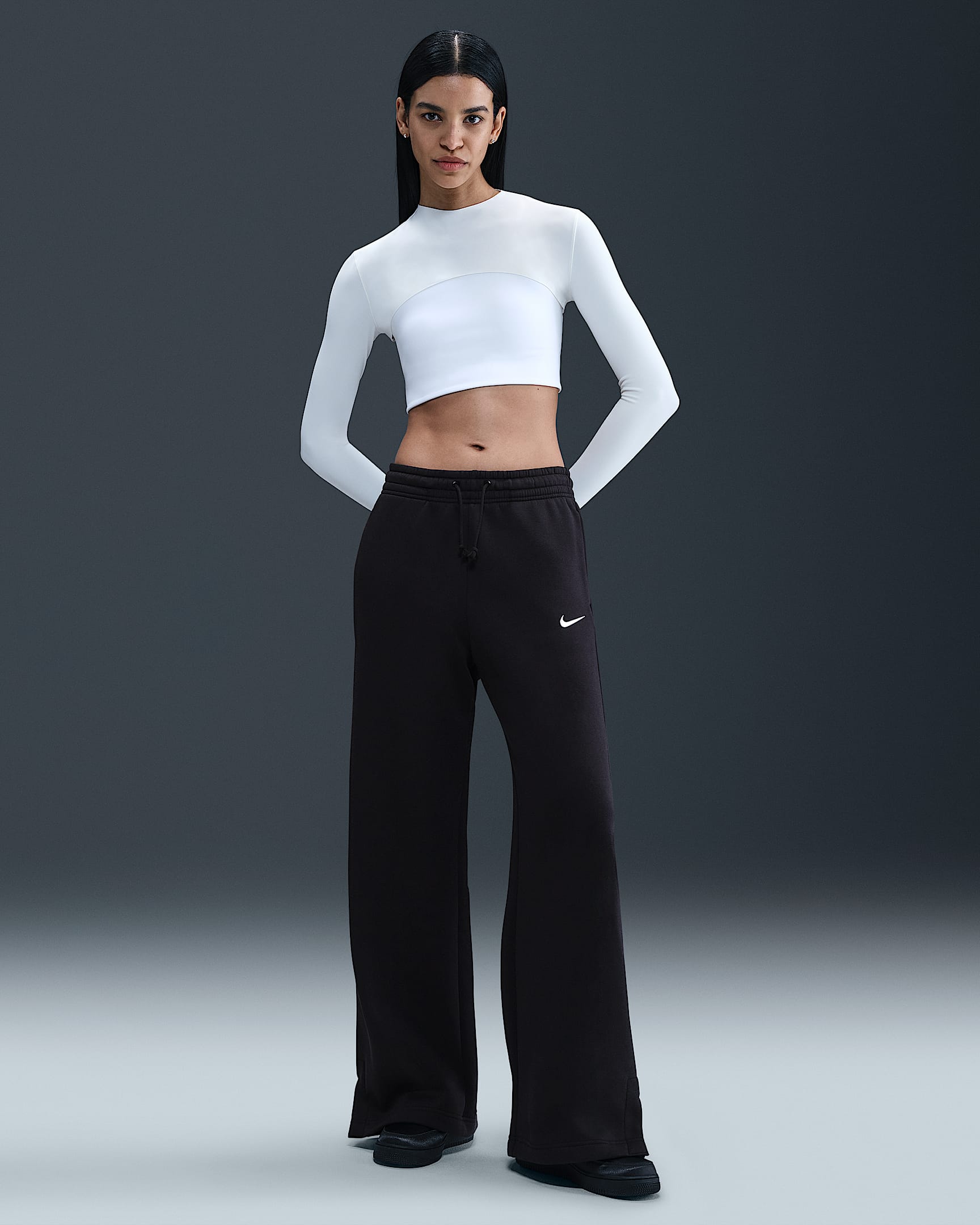 Nike Sportswear Phoenix Fleece Women's High-Waisted Wide-Leg Trousers - Black/Sail