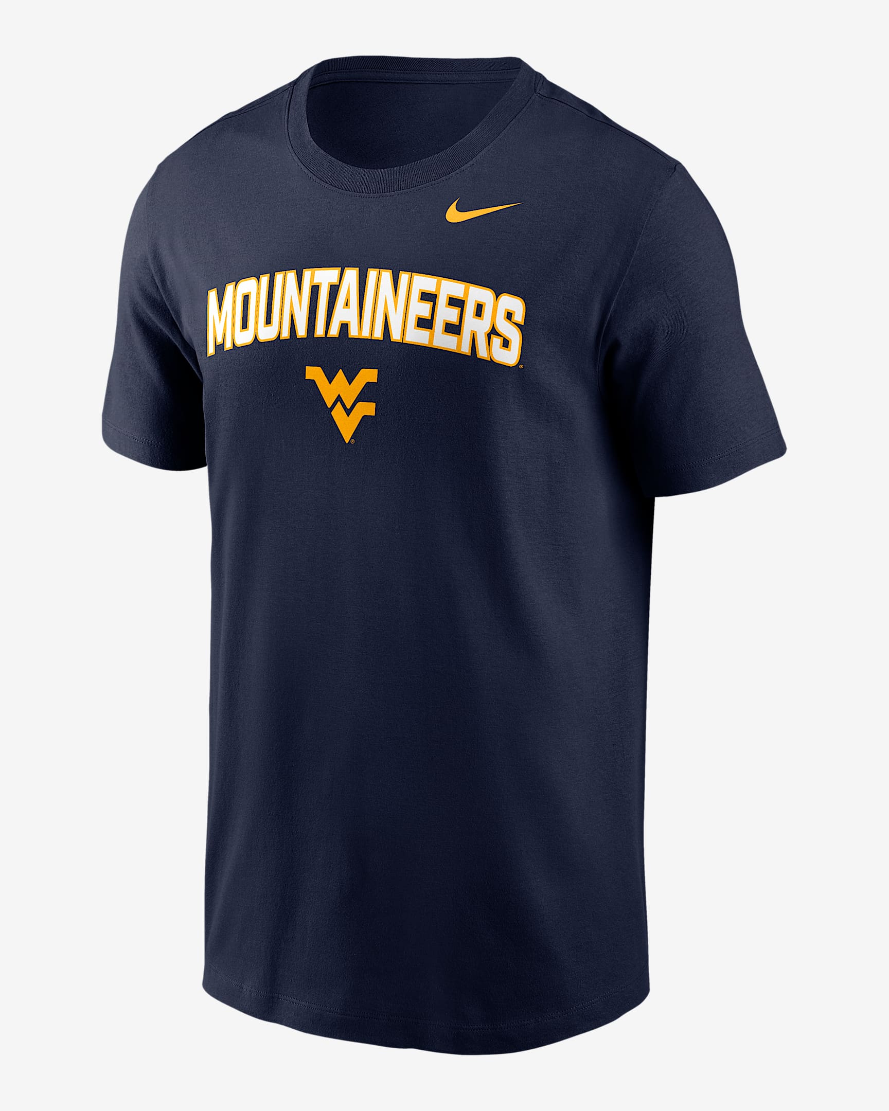Playera universitaria Nike para hombre West Virginia Primetime Arch Stack - Azul marino