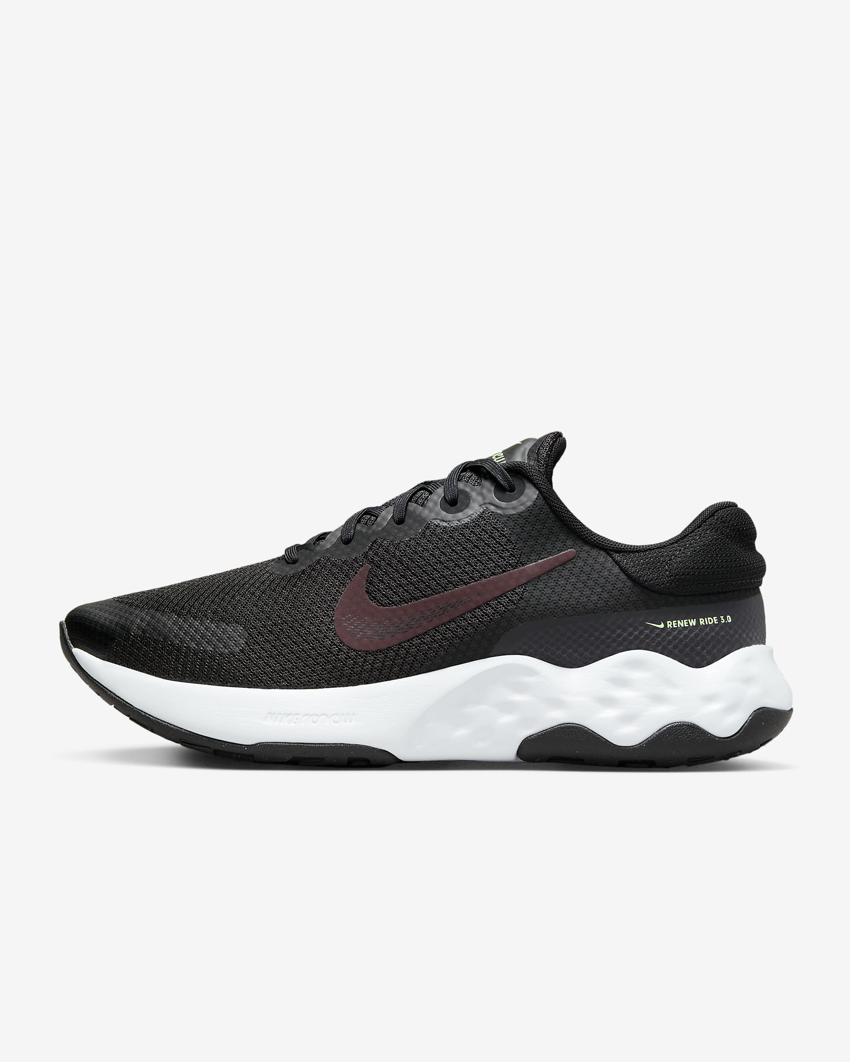 Nike Renew Ride 3 Men's Road Running Shoes - Black/Pure Platinum/Purple Ink/Burgundy Crush