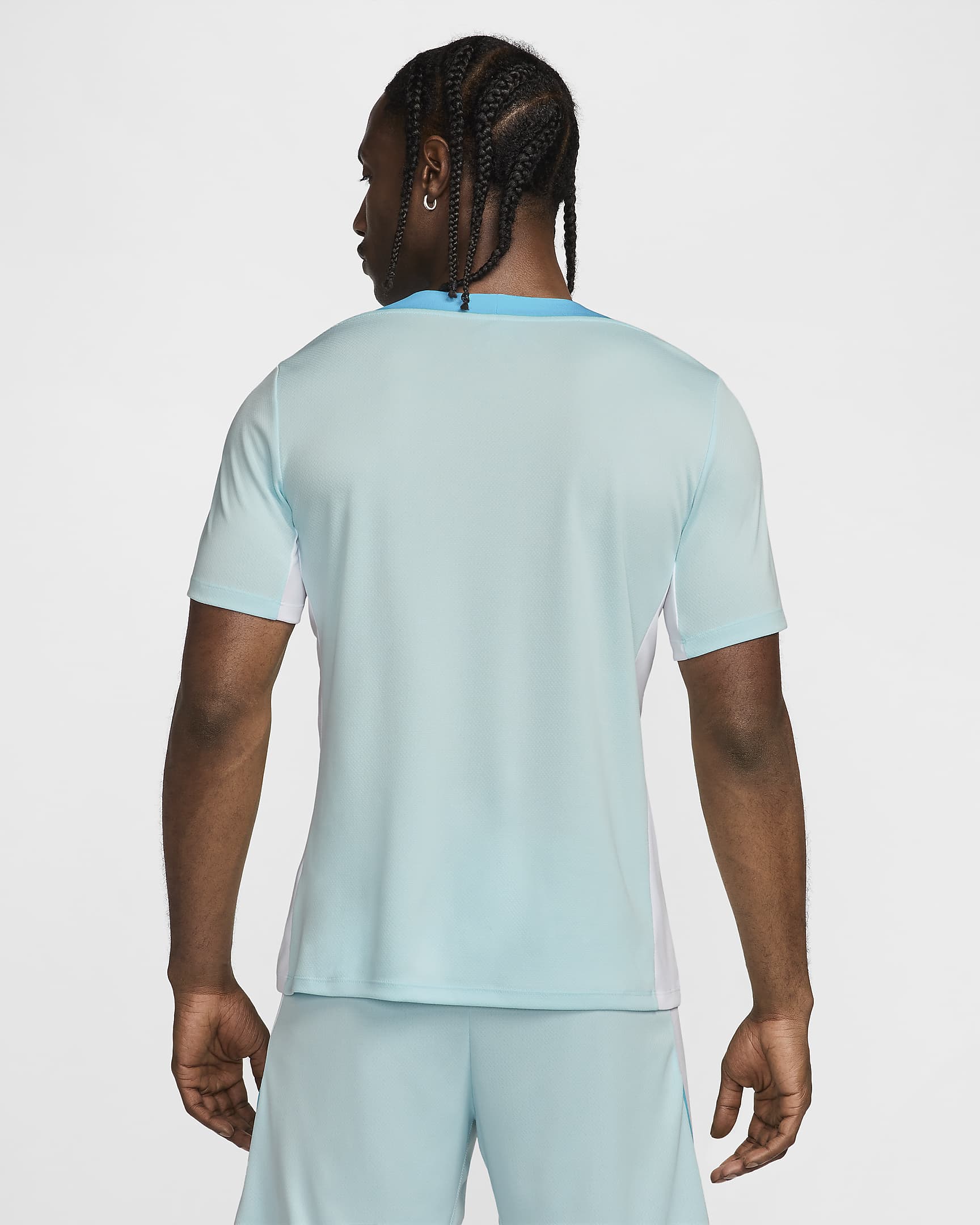 Playera de fútbol de manga corta  Dri-FIT para hombre Nike Strike - Azul glacial/Blanco/Azul báltico/Blanco