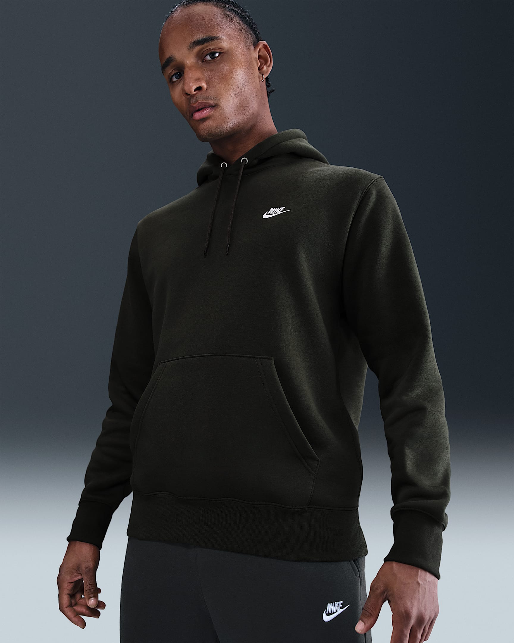 Sweat à capuche en Fleece Nike Club pour homme - Sequoia/Sequoia/Blanc