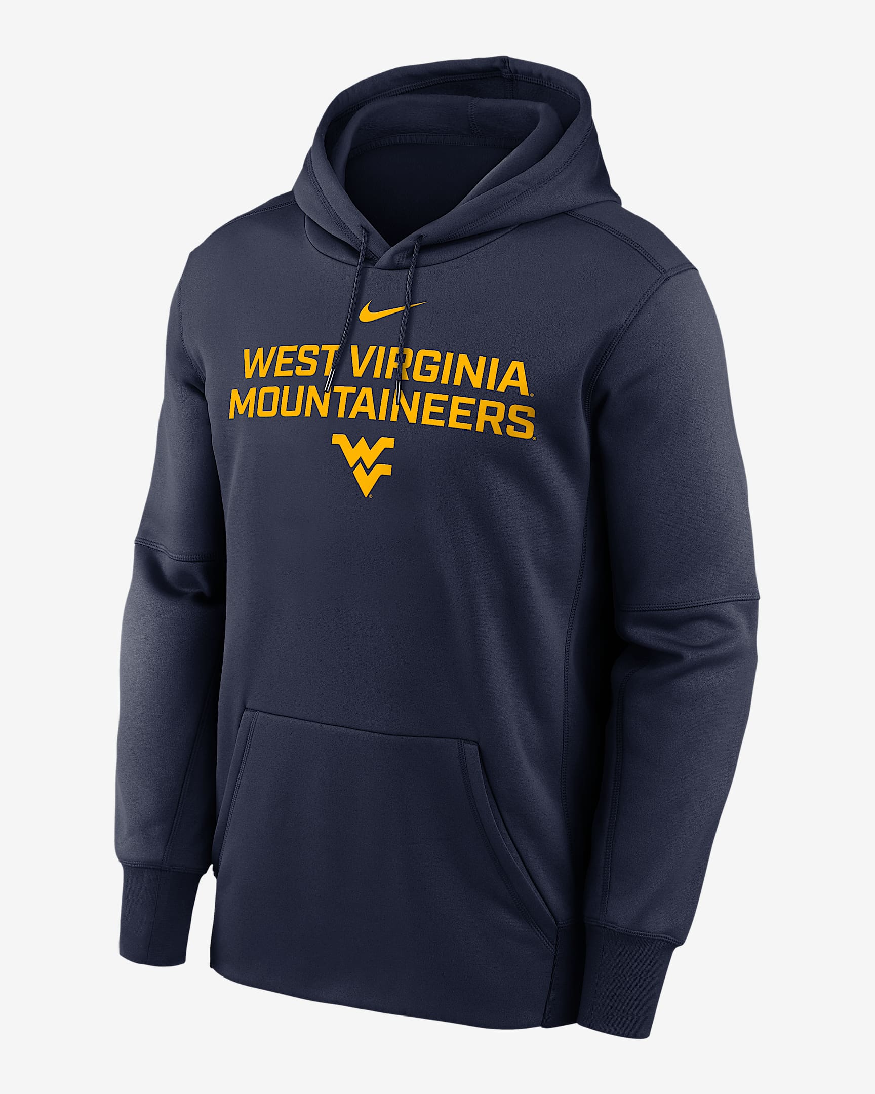 Sudadera con gorro sin cierre universitaria Nike Therma para West Virginia Team Stacked - Azul marino