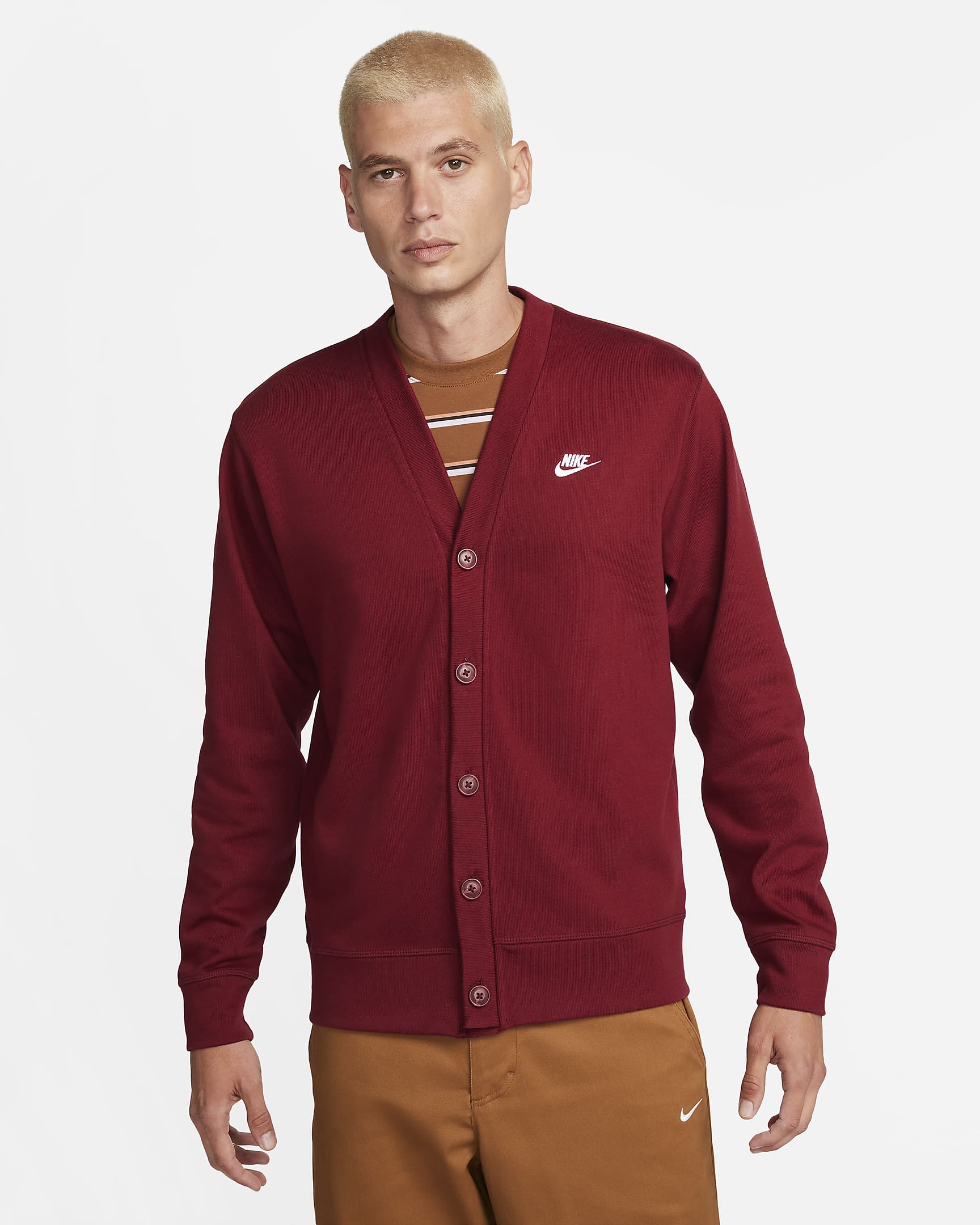 Nike Club Men's Knit Fairway Cardigan - Team Red/White