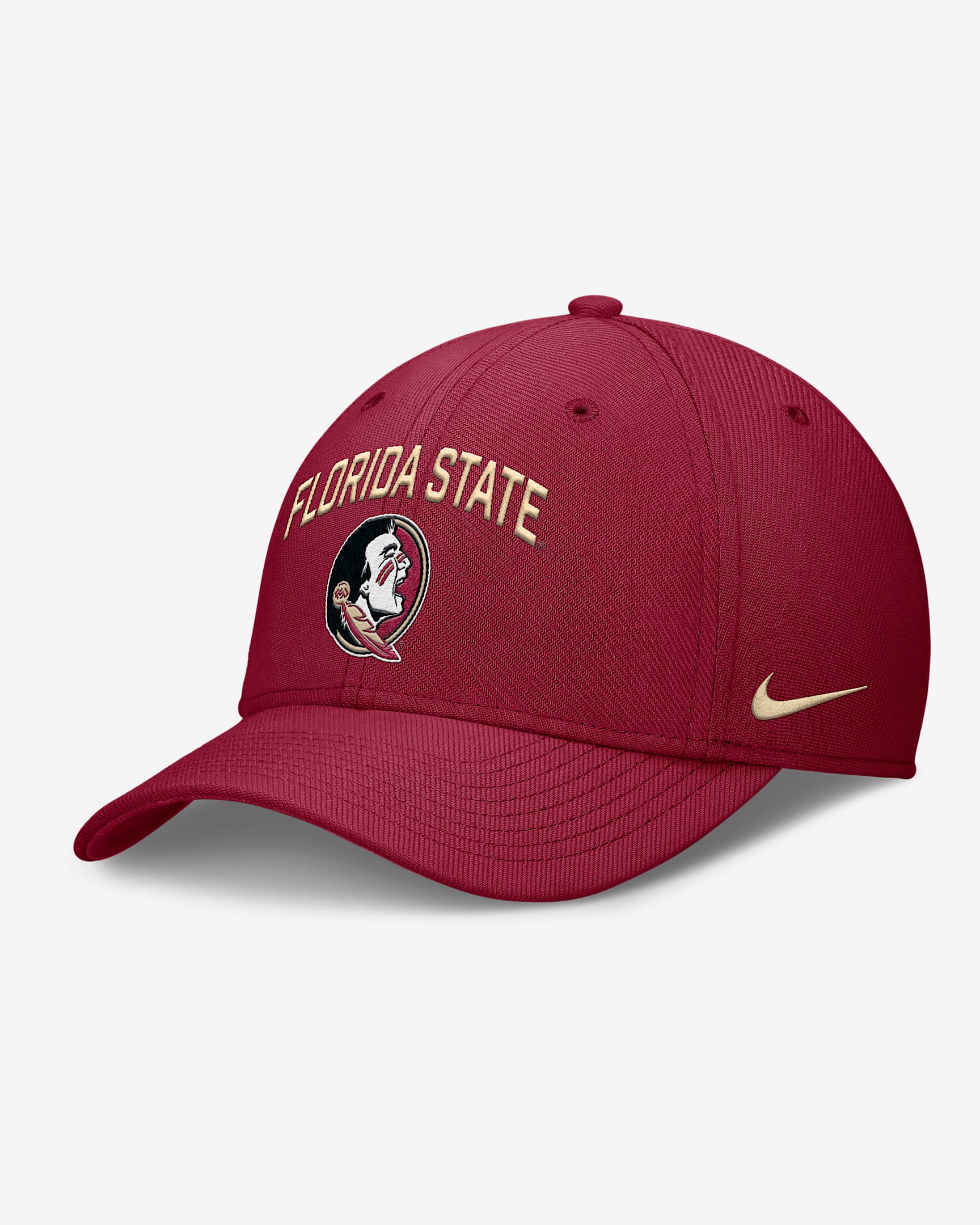 Gorra universitaria Nike Dri-FIT para hombre Florida State On-Field Rise Swoosh - Granate