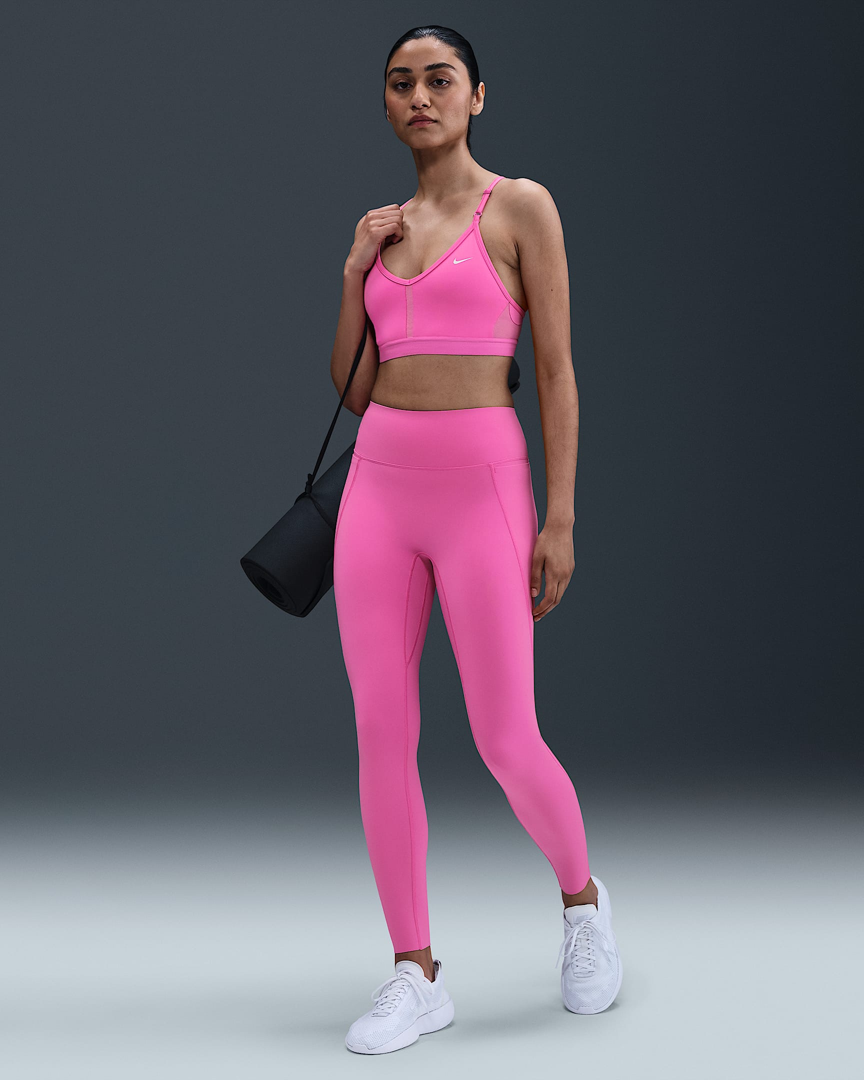 Nike Universa Women's High-Waisted Full-Length Leggings with No Front Seam - Playful Pink/Cosmic Fuchsia/Pinkfire II