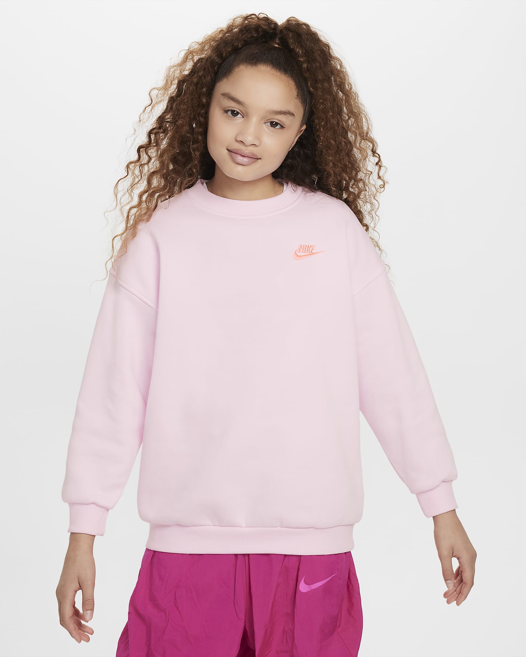 Nike Sportswear Club Fleece Older Kids' Oversized Sweatshirt - Pink Foam/Sunset Pulse