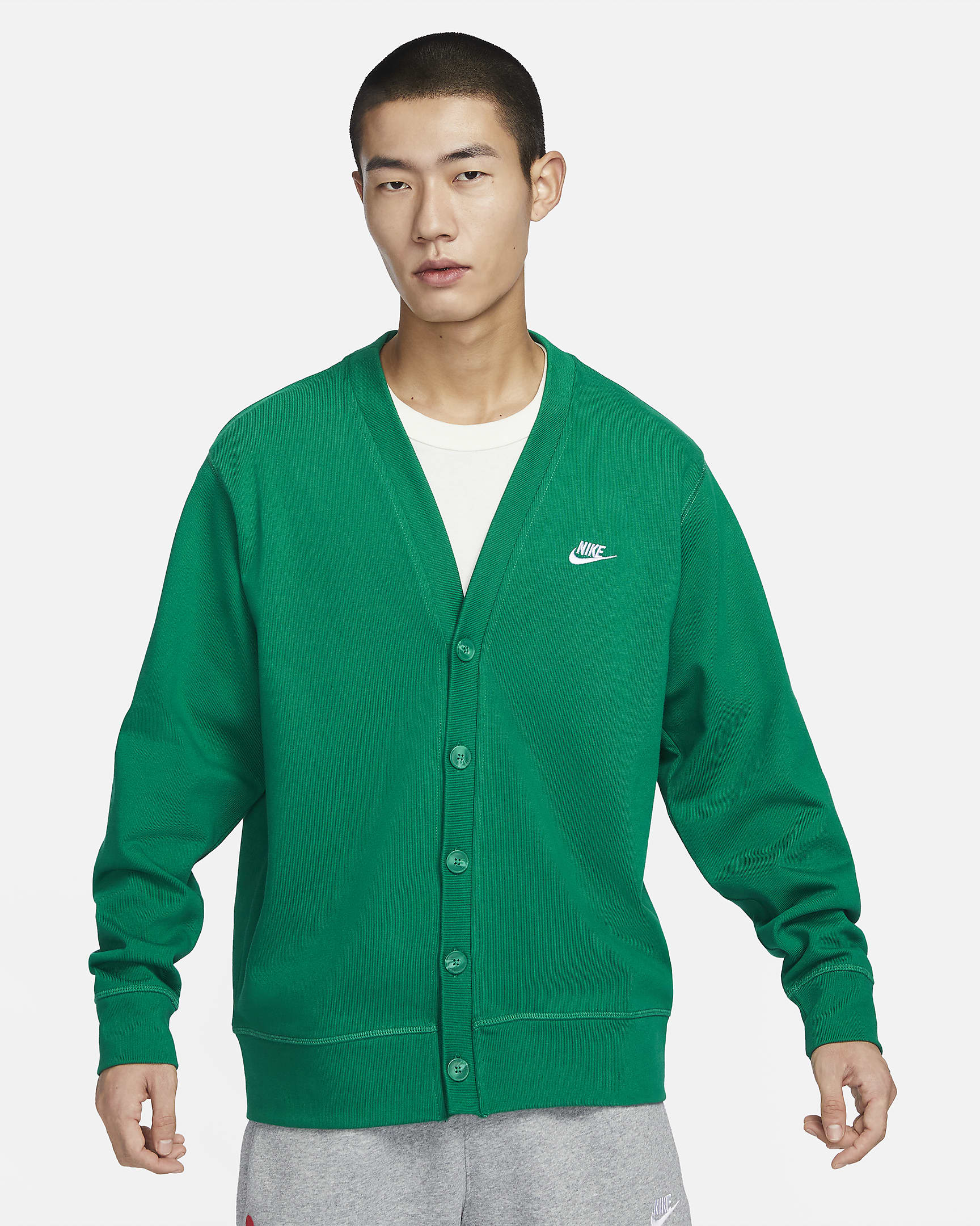 Nike Club Men's Knit Fairway Cardigan - Malachite/White