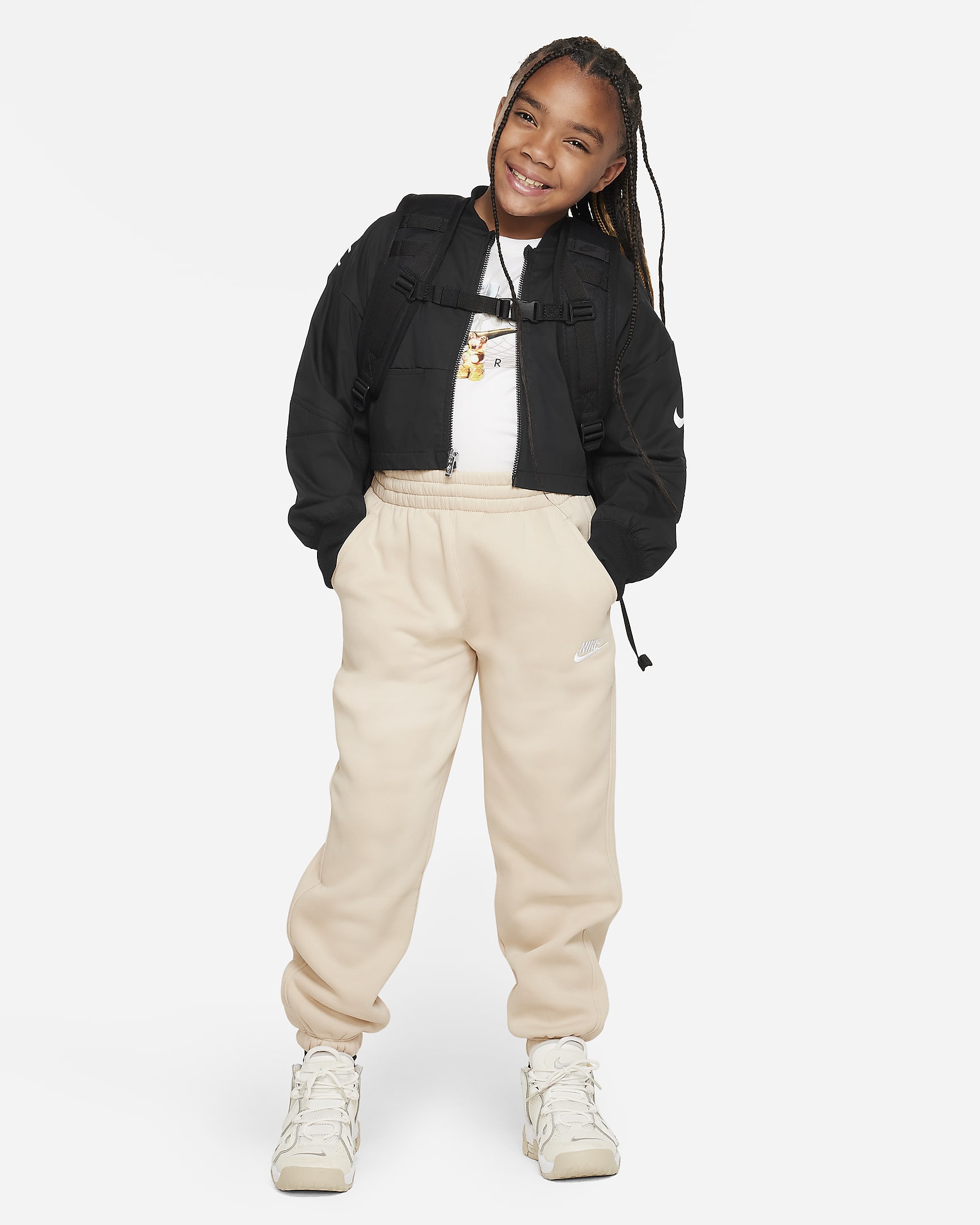 Nike Sportswear Club Fleece Big Kids' Loose Pants - Sanddrift/Sanddrift/White