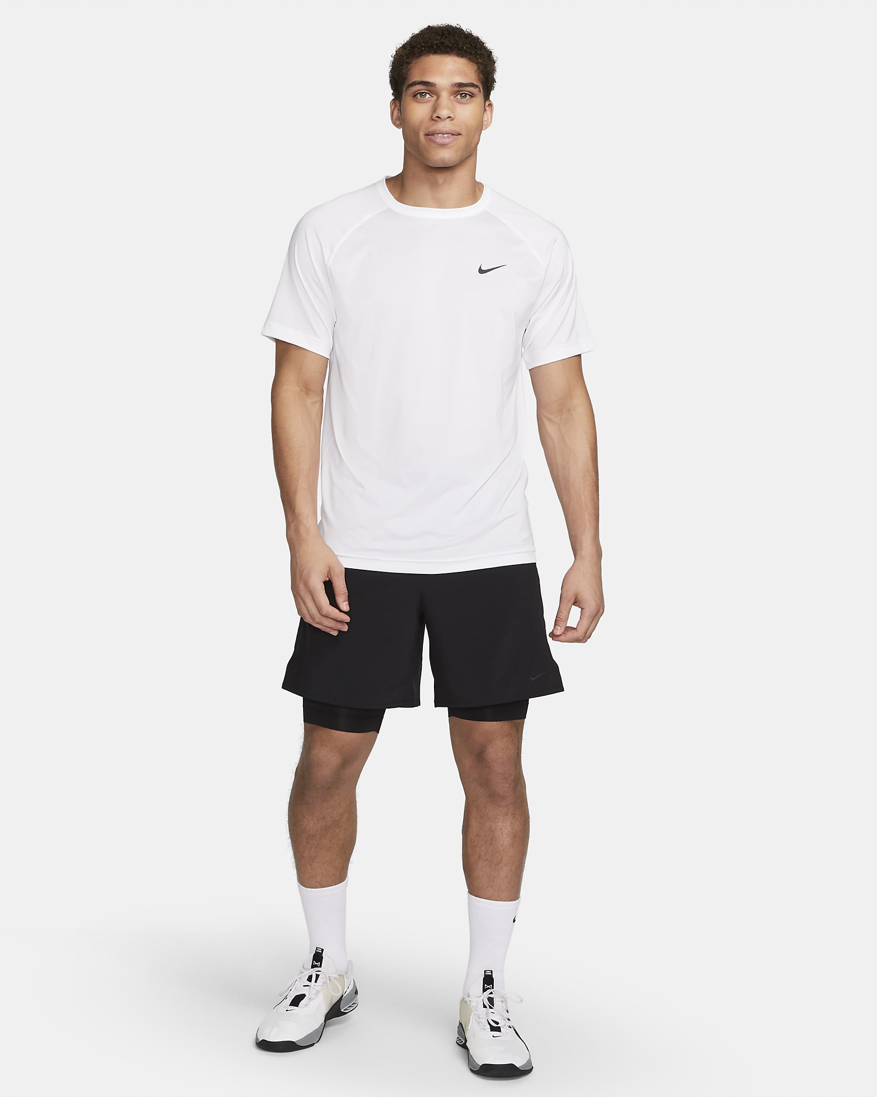 Camisola de fitness de manga curta Dri-FIT Nike Ready para homem - Branco/Preto