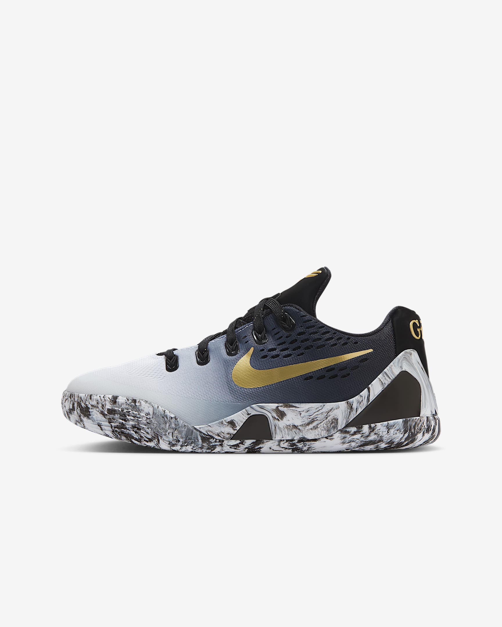 Basketbalové boty Kobe IX pro větší děti - Černá/Bílá/Metallic Gold