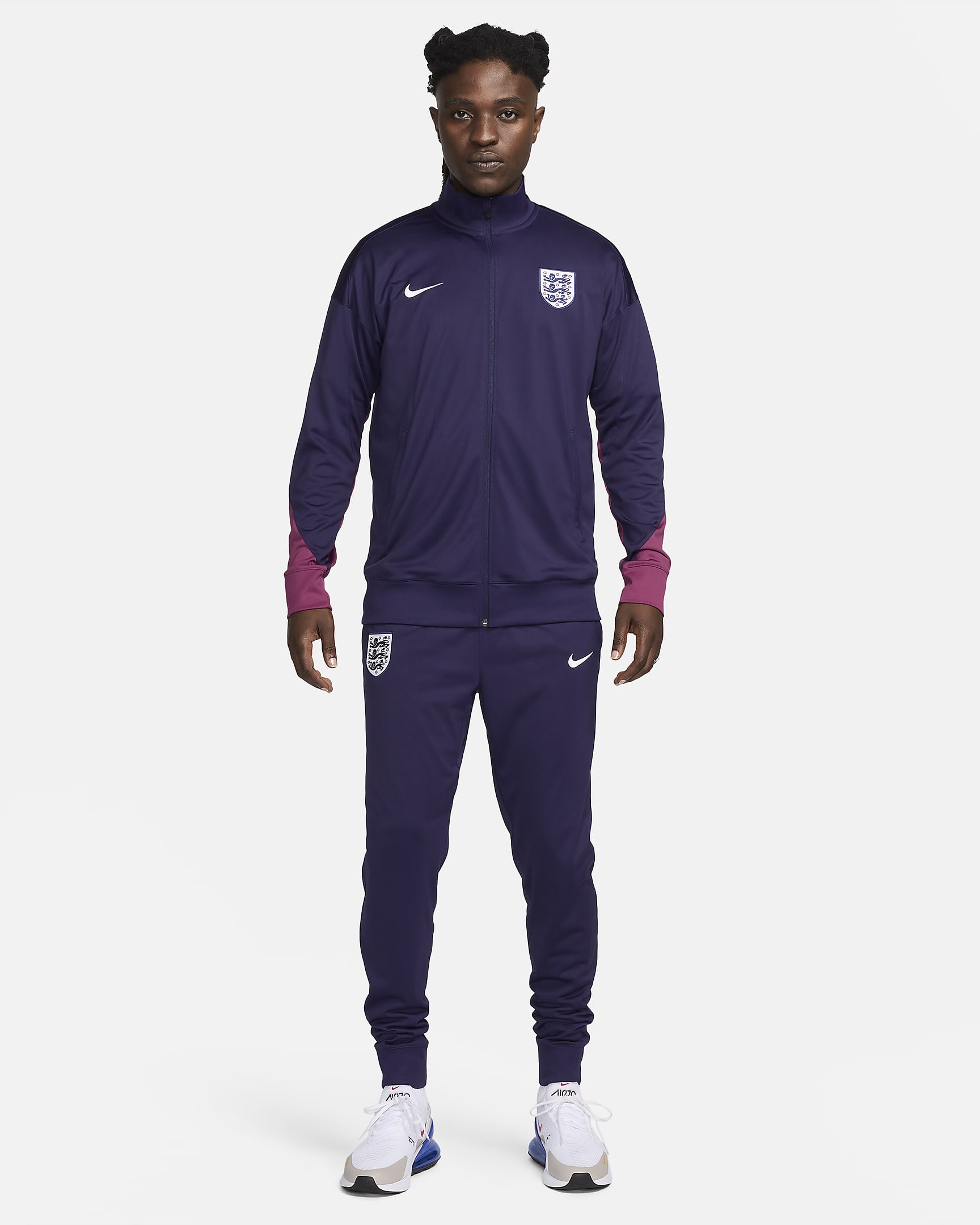 Męski dzianinowy dres piłkarski Nike Dri-FIT Anglia Strike - Purple Ink/Rosewood/Biel