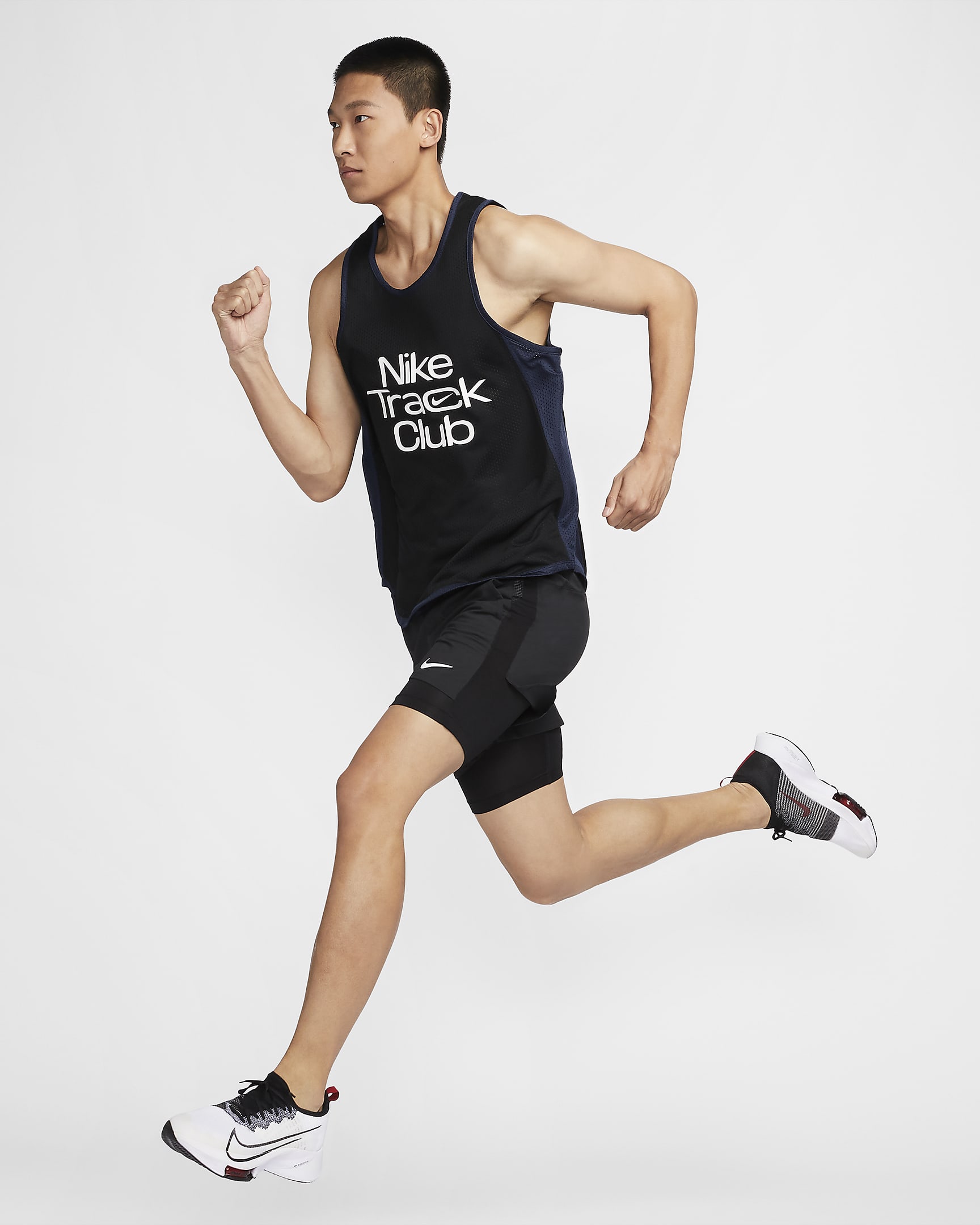 Nike Track Club 男款 Dri-FIT 跑步無袖上衣 - 黑色/Midnight Navy/Summit White