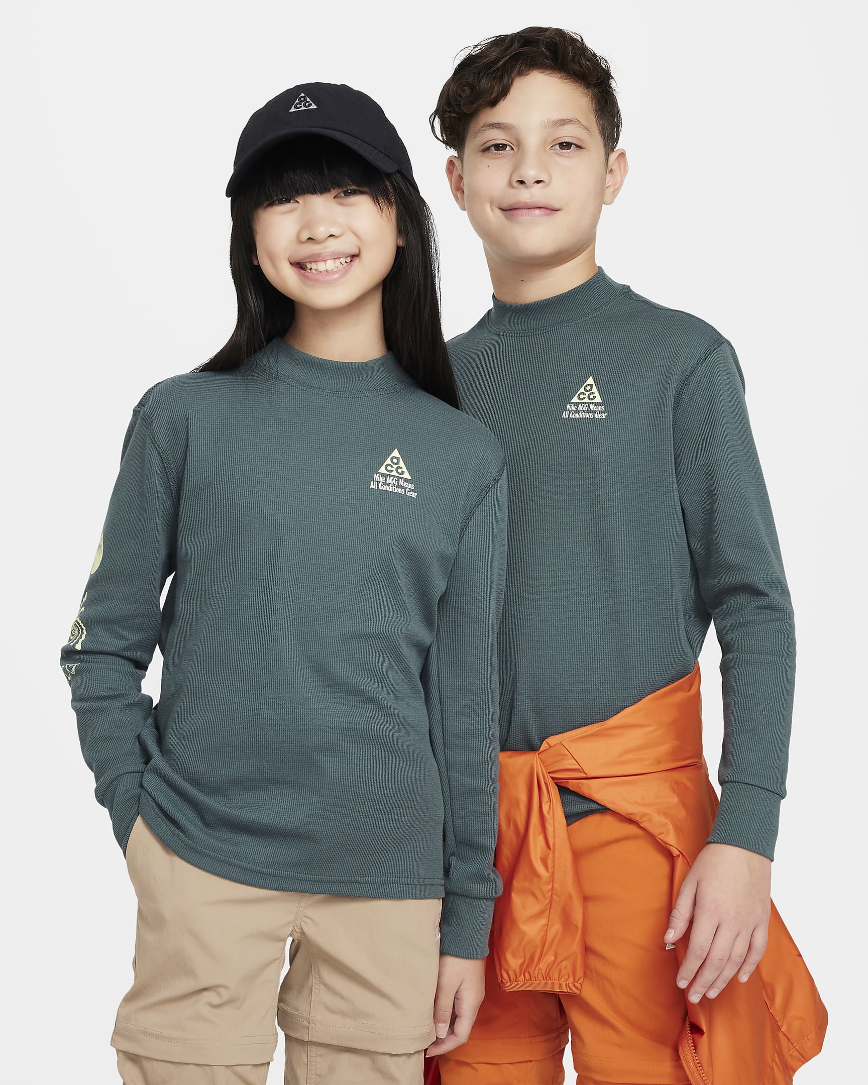 ナイキ ACG ジュニア ルーズ ワッフル ロングスリーブ トップ - ビンテージグリーン/ライトオールウッドブラウン