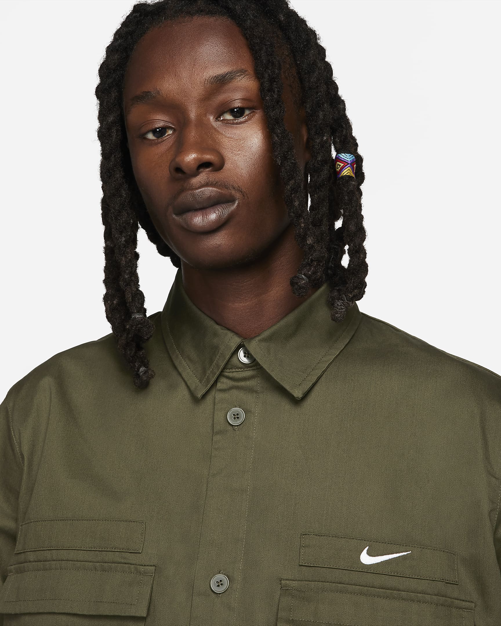 Nike Life Men's Woven Military Short-Sleeve Button-Down Shirt. Nike SE