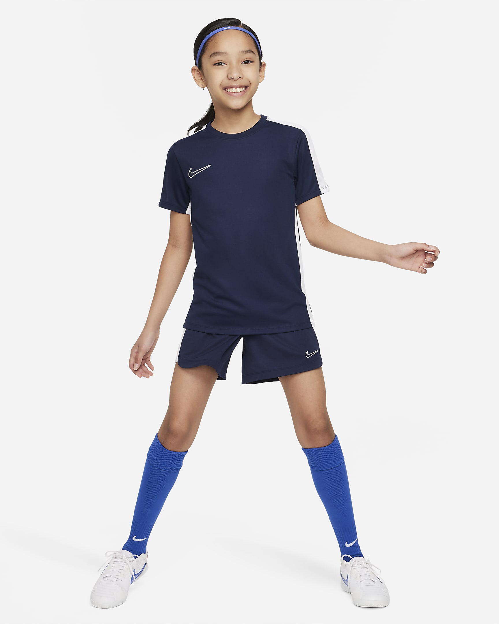 Nike Dri-FIT Academy23 Fußballshorts für ältere Kinder (Mädchen) - Obsidian/Weiß/Weiß