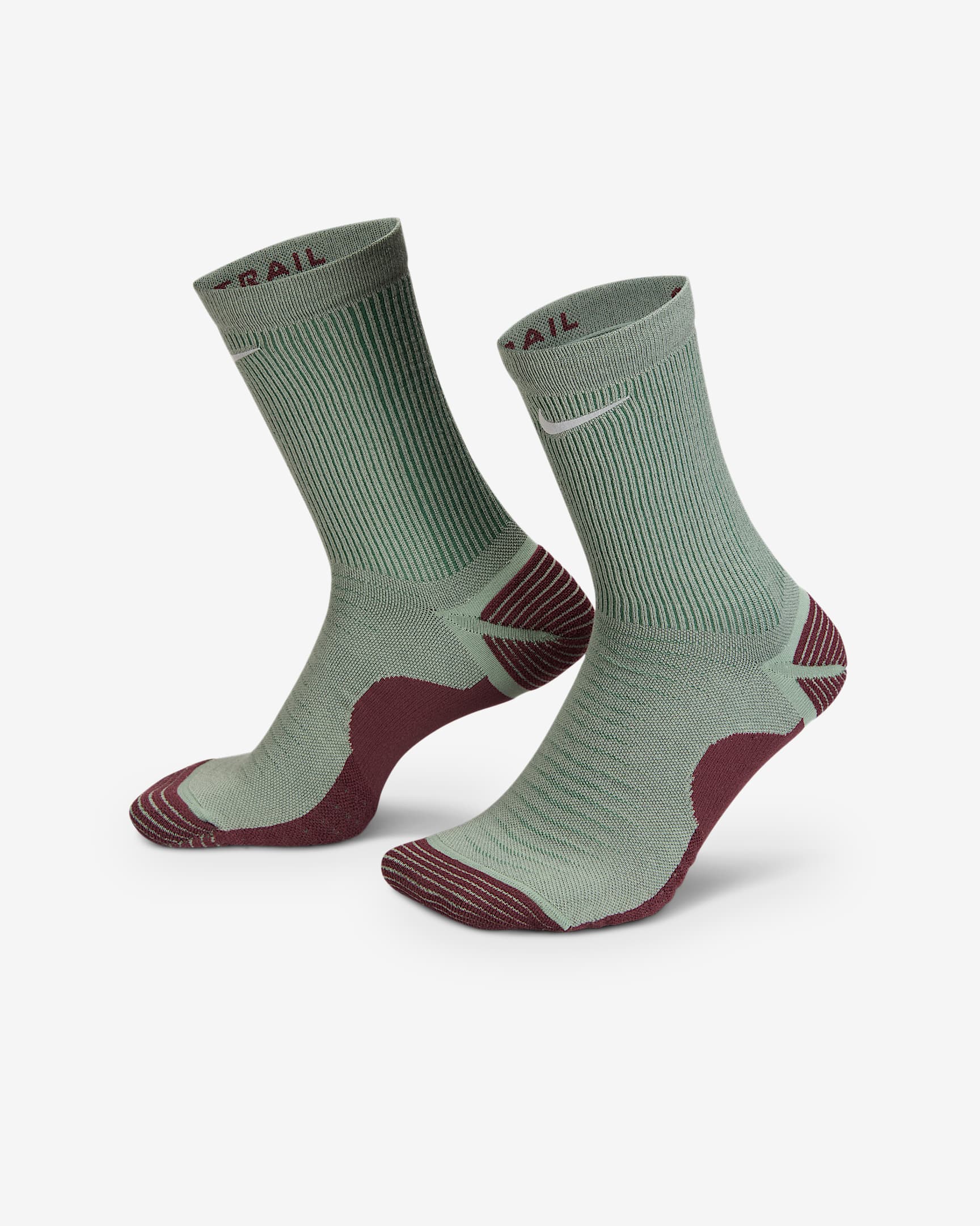 Nike Trail-Running Crew Socks (1 Pair) - Clay Green/Burgundy Crush/Fir/Reflect Silver