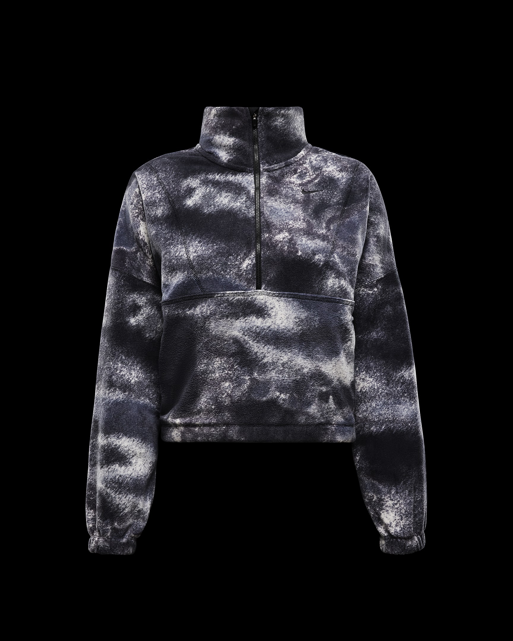 Nike One Women's Therma-FIT Oversized 1/2-Zip Fleece Printed Top - Black/Black
