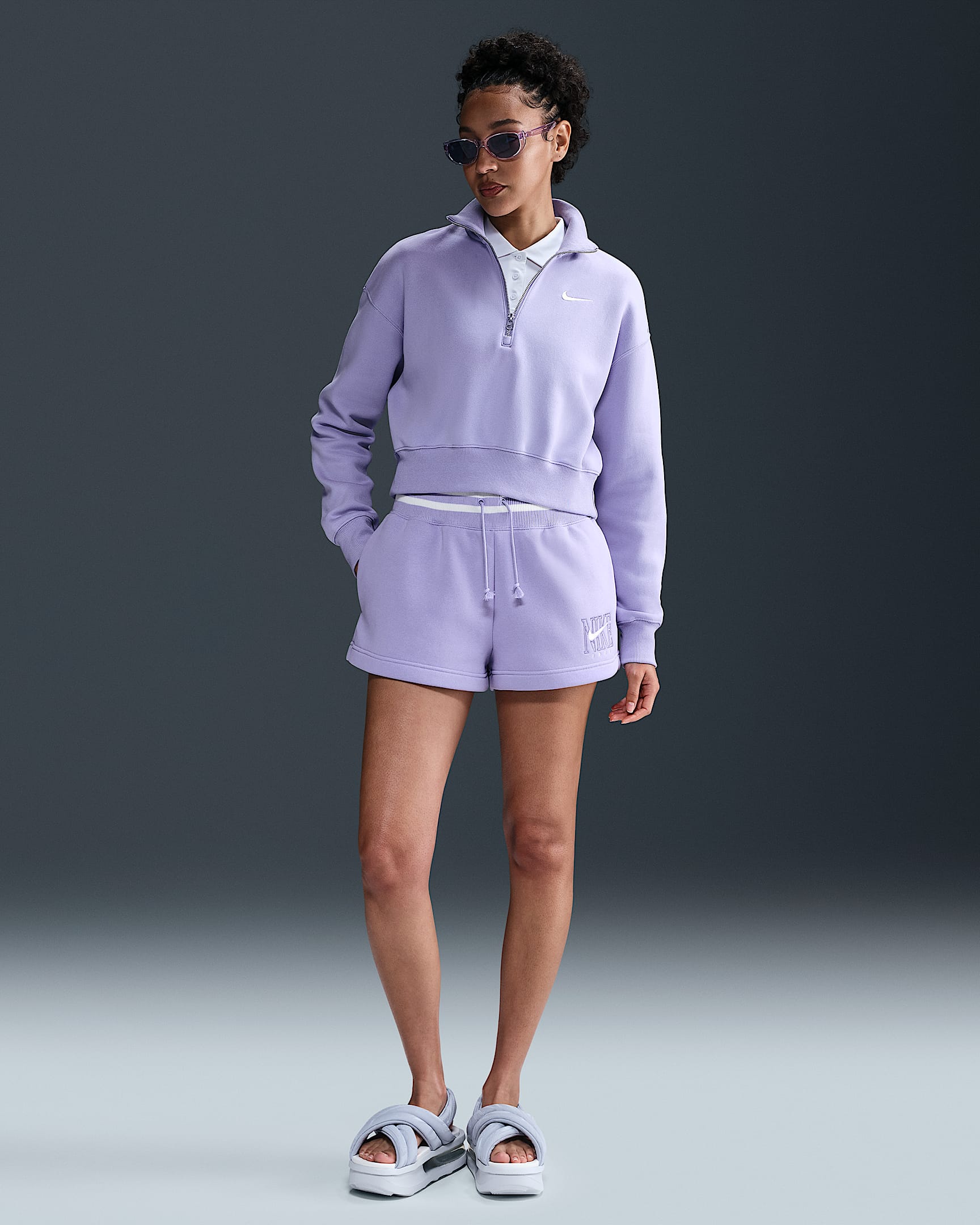 Nike Sportswear Phoenix Fleece Women's High-Waisted Loose Graphic Shorts - Lilac Ice