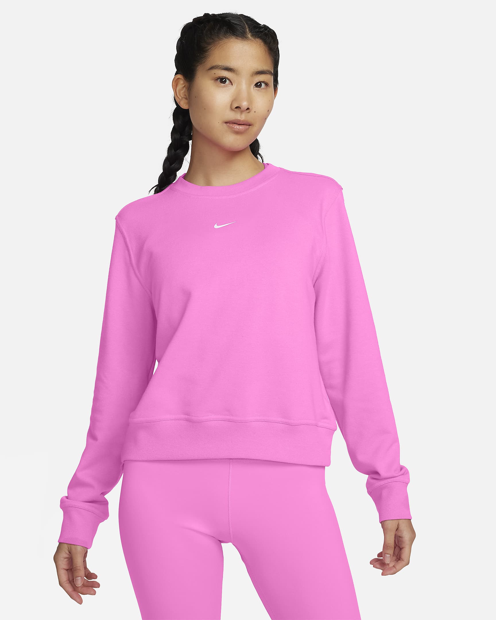 Nike Dri-FIT One Women's Crew-Neck French Terry Sweatshirt - Playful Pink/White