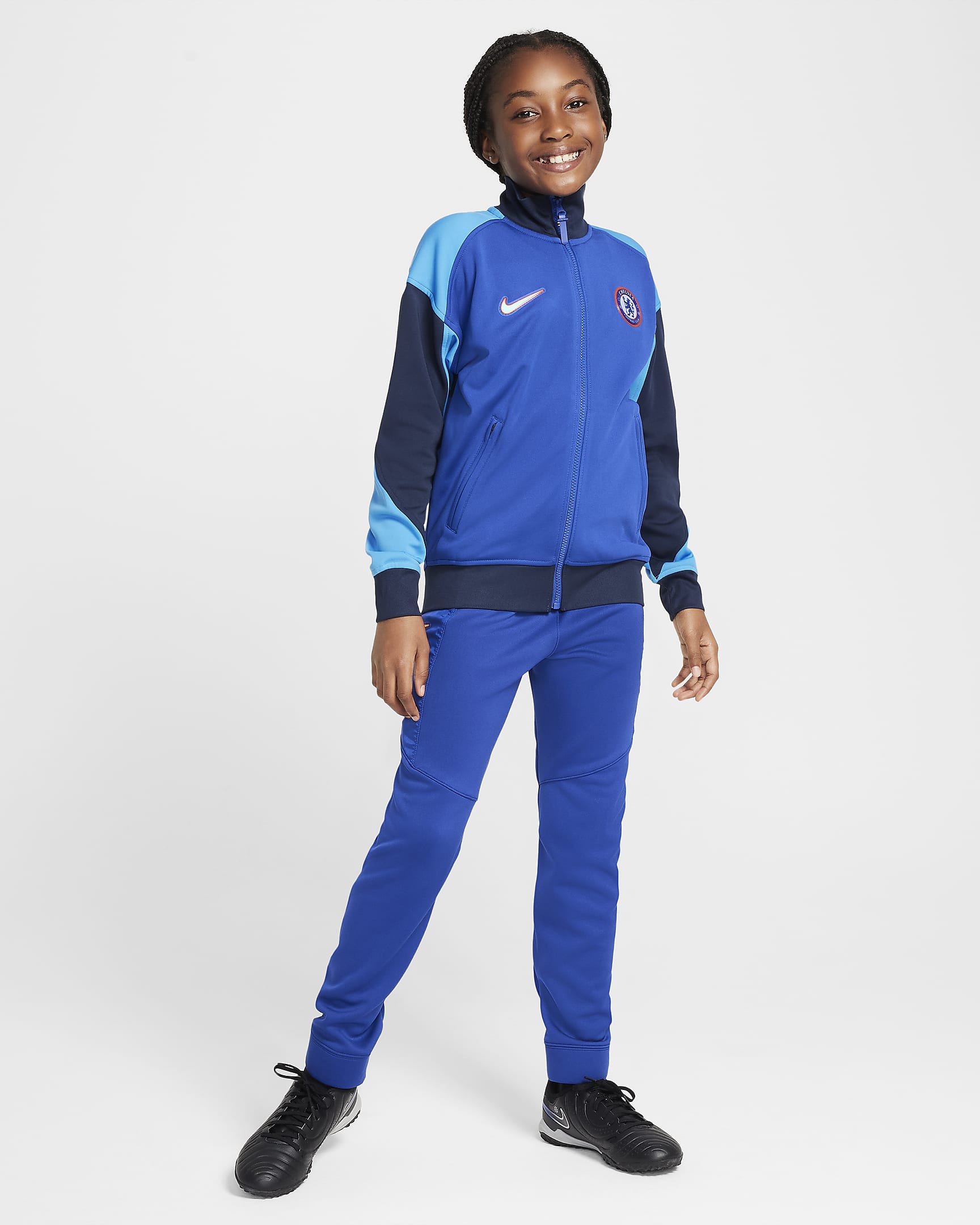 Fotbalová reprezentační bunda Nike Dri-FIT Chelsea FC Academy Pro pro větší děti - Rush Blue/Obsidian/Light Photo Blue