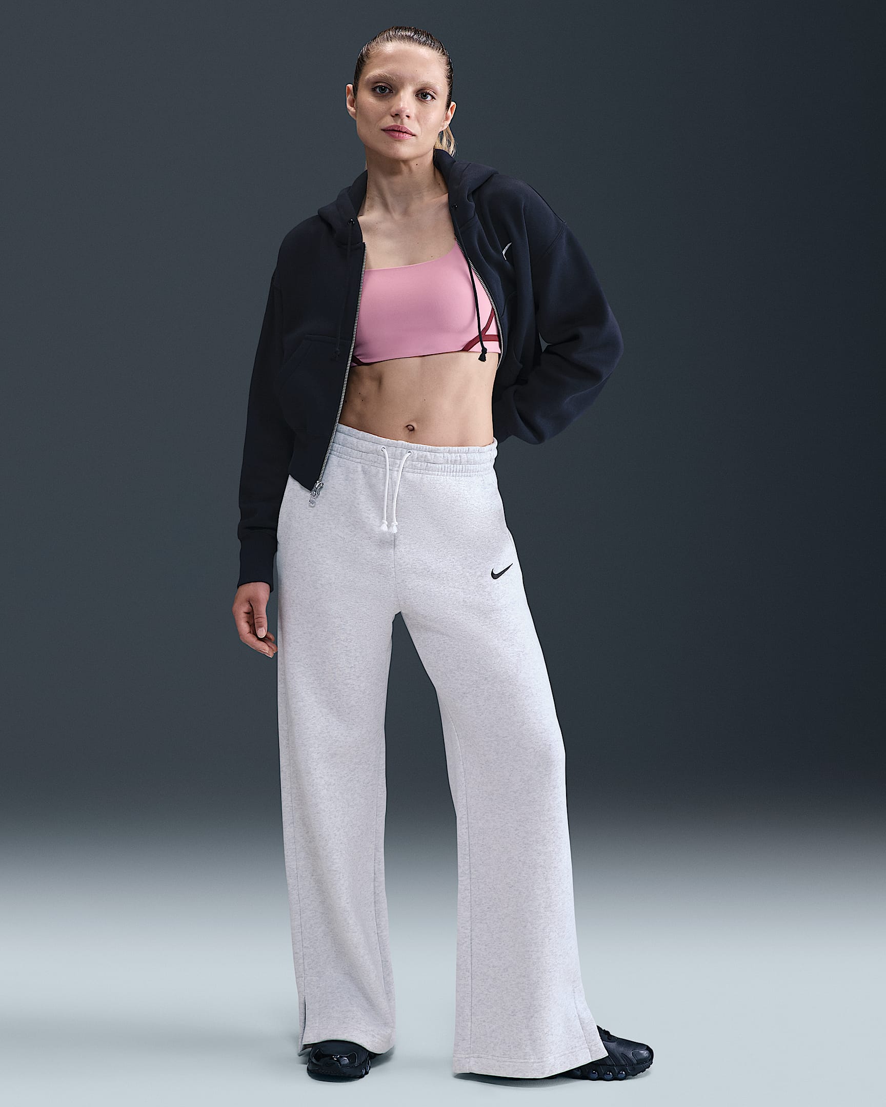 Pantalon ample à taille haute Nike Sportswear Phoenix Fleece pour femme - Birch Heather/Noir