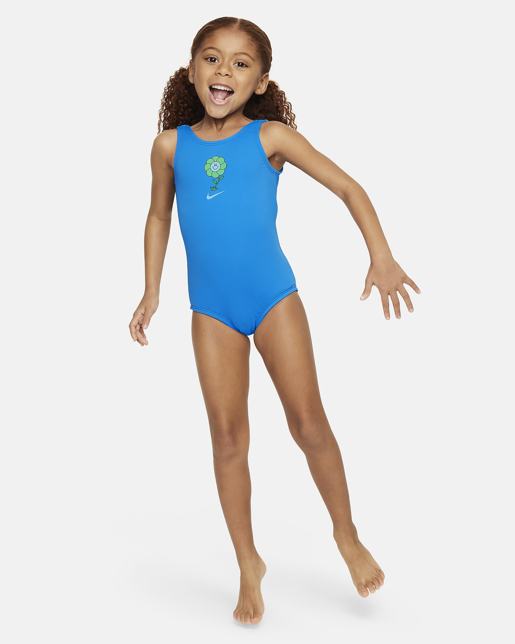 Traje de baño de una pieza con diseño de espalda en U para niñas talla pequeña Nike Swim - Azul foto