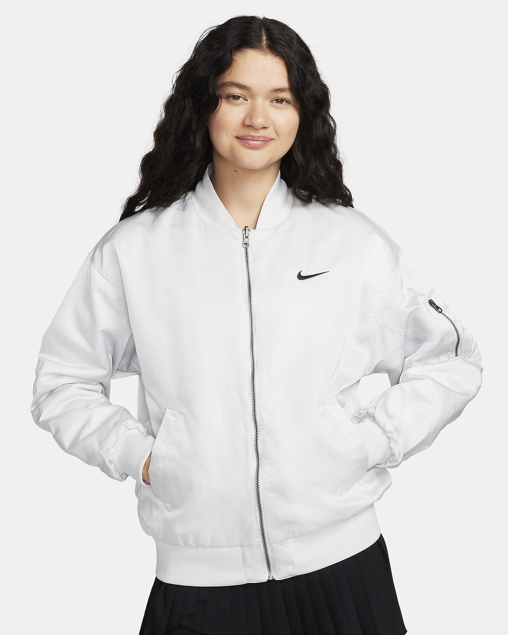 Nike Sportswear Women's Reversible Varsity Bomber Jacket - Photon Dust/Photon Dust/Black