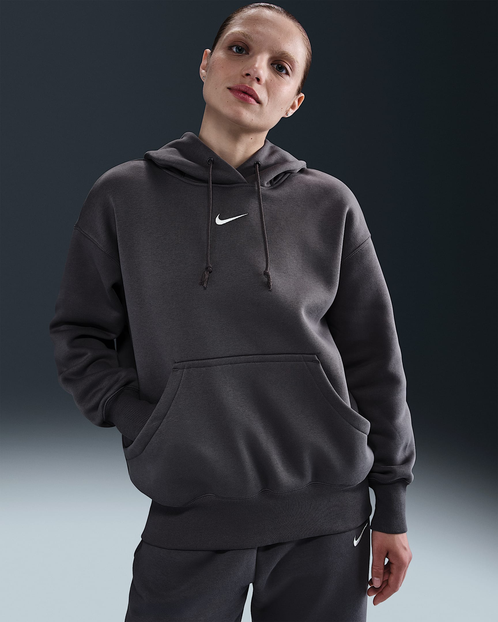 Nike Sportswear Phoenix Fleece Women's Oversized Pullover Hoodie - Thunder Grey/Sail