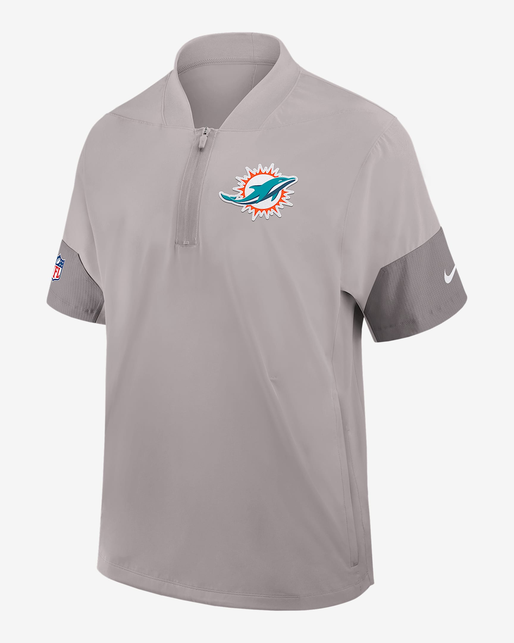 Miami Dolphins Sideline Coach Men's Nike NFL 1/2-Zip Short-Sleeve Hooded Jacket - Grey