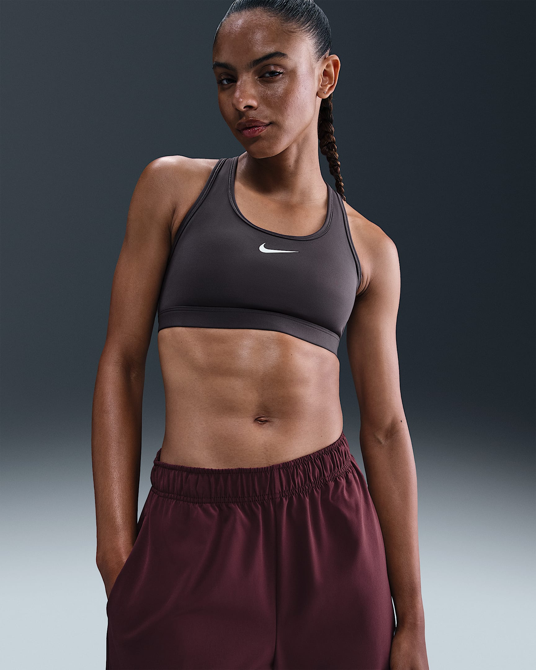 Nike Swoosh Medium Support Women's Padded Sports Bra - Thunder Grey/White