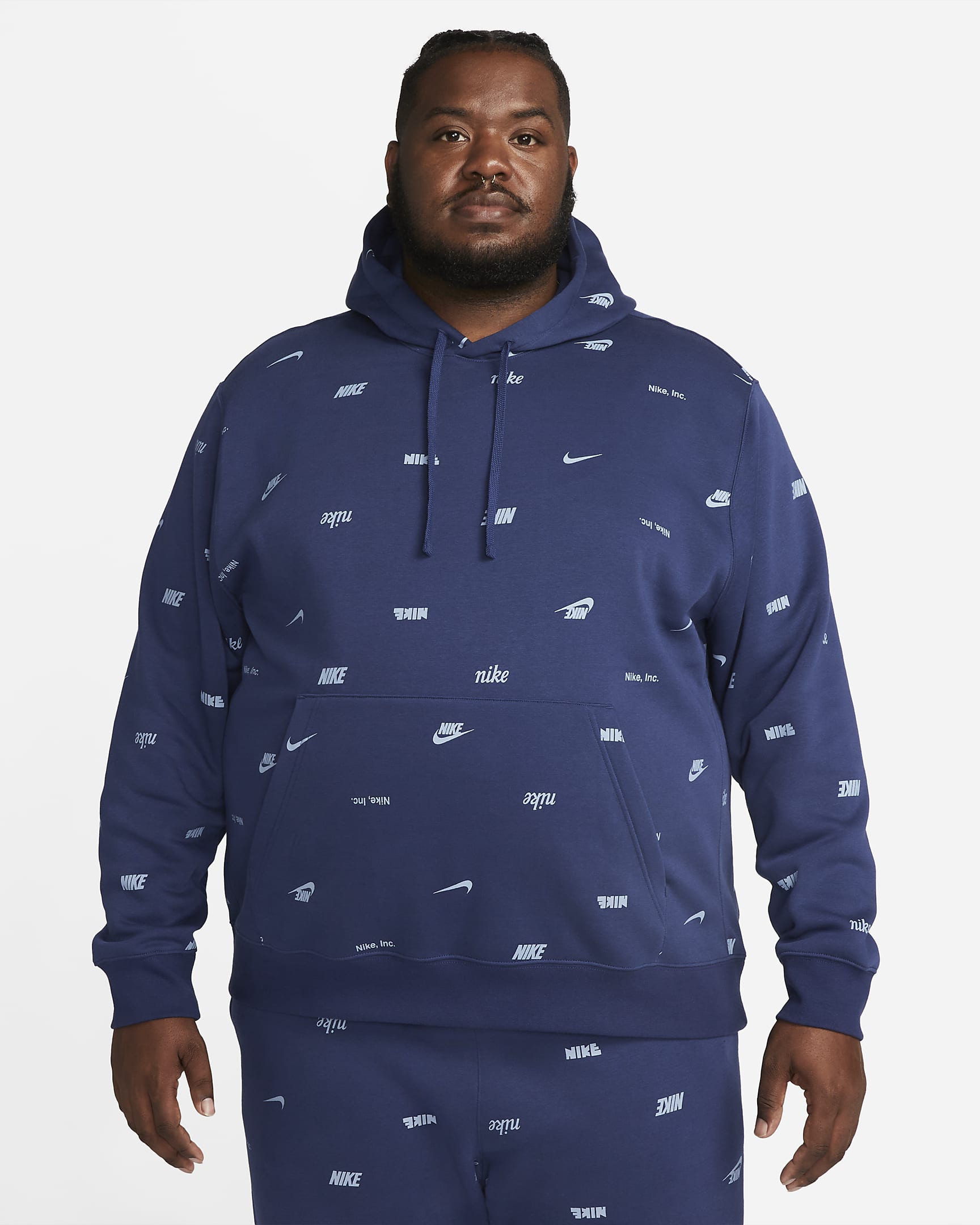 Nike Club Fleece Men's Allover Print Pullover Hoodie - Midnight Navy/Ashen Slate