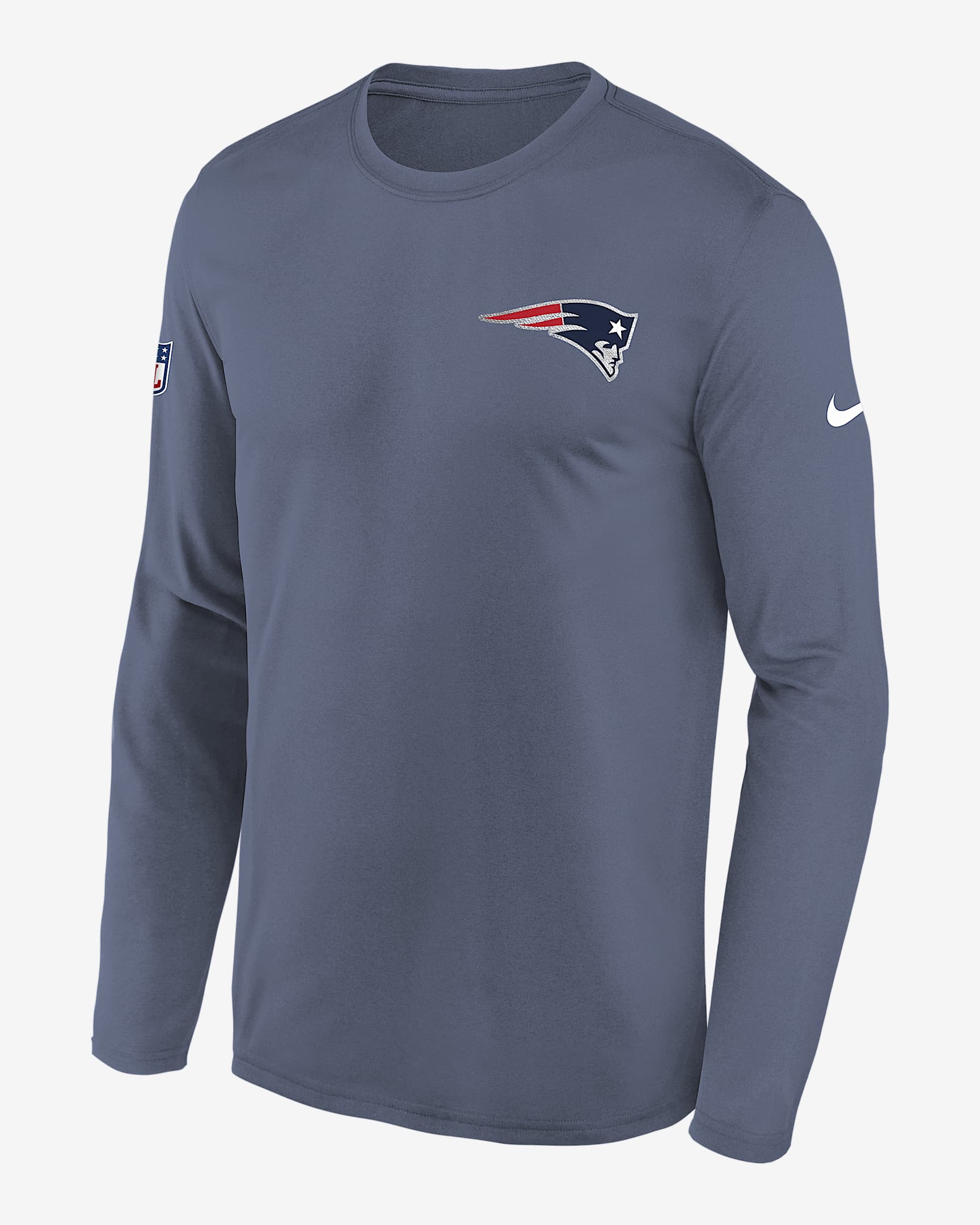 Playera de manga larga Nike Dri-FIT de la NFL para niños talla grande New England Patriots Rivalry Sideline Legend - Mezclilla
