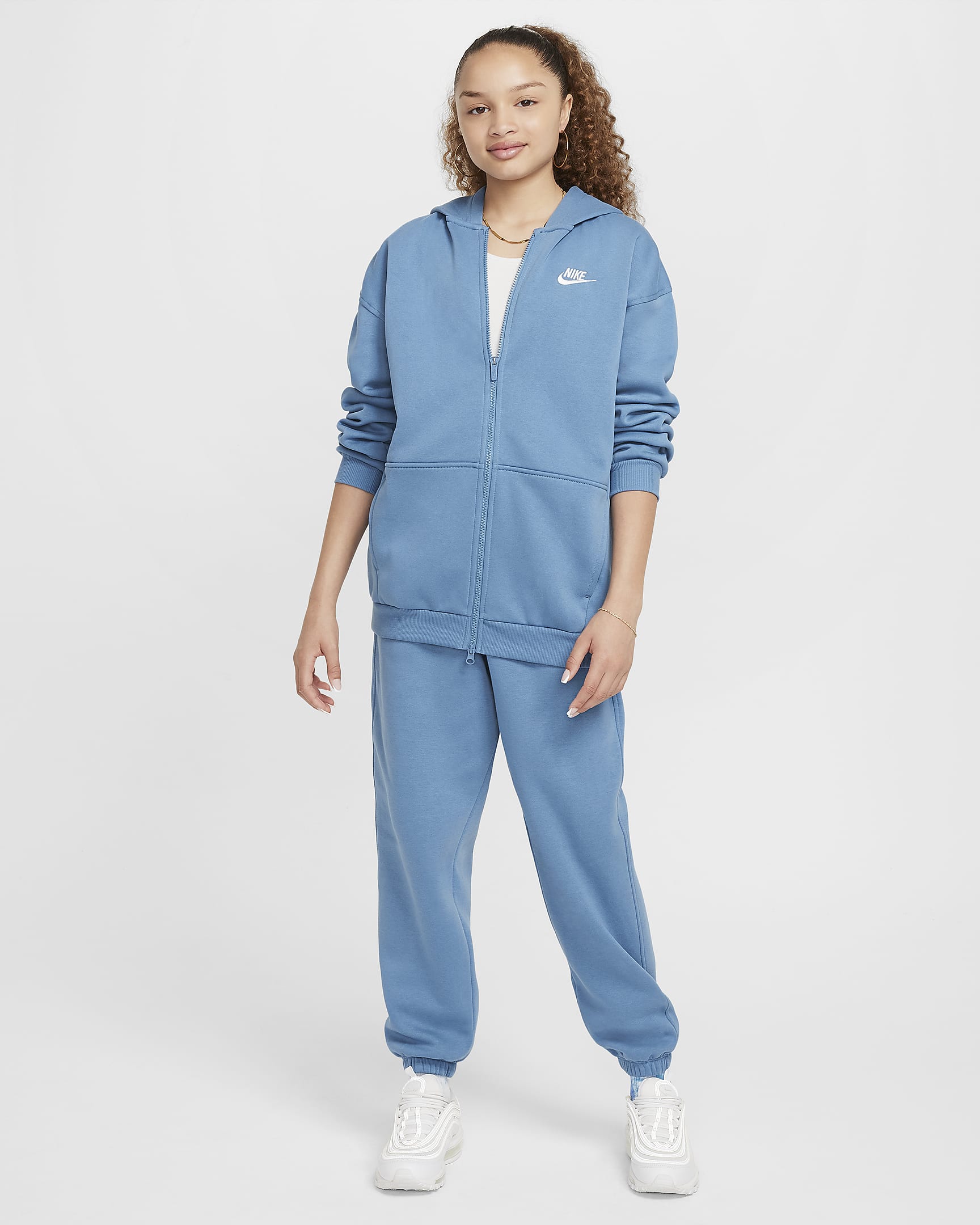 Nike Sportswear Club Fleece Oversize-Hoodie mit durchgehendem Reißverschluss (ältere Kinder) - Aegean Storm/Weiß