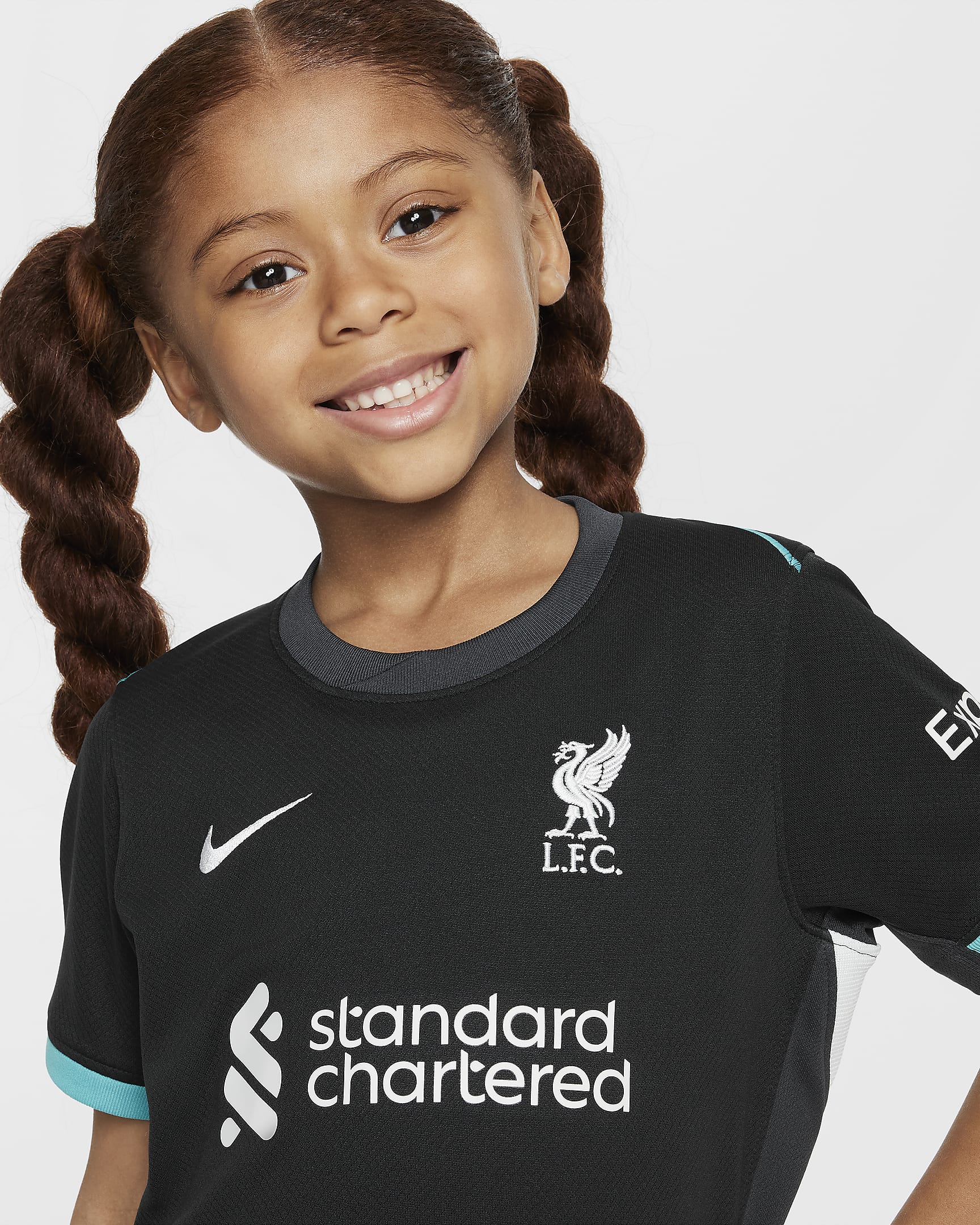 Liverpool FC 2024/25 Stadium Away Nike Football Replica-sæt i tre dele til mindre børn - Night Forest/Anthracite/Washed Teal/Sail