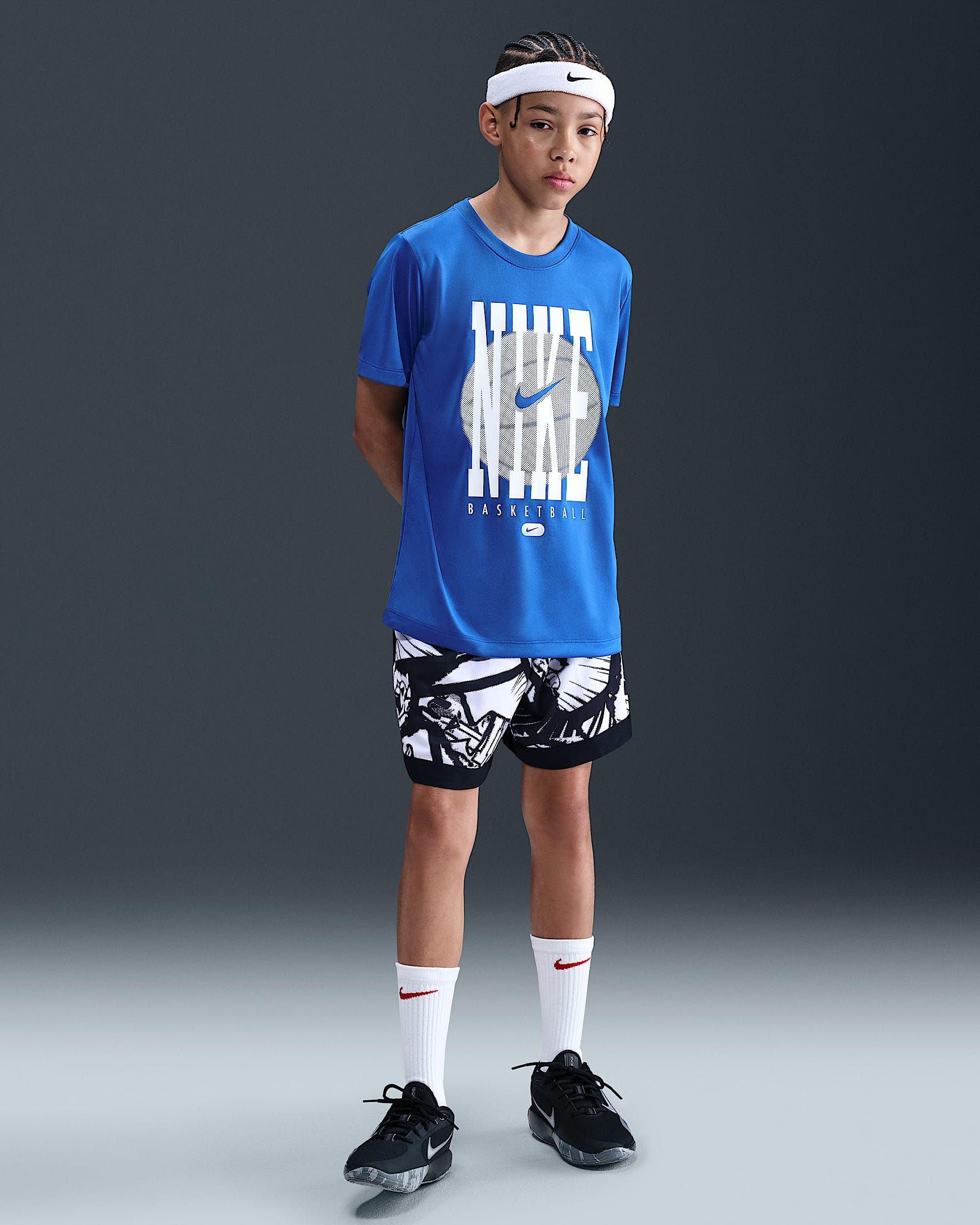Shorts de básquetbol Dri-FIT para niños talla grande Nike Court - Negro/Blanco/Blanco
