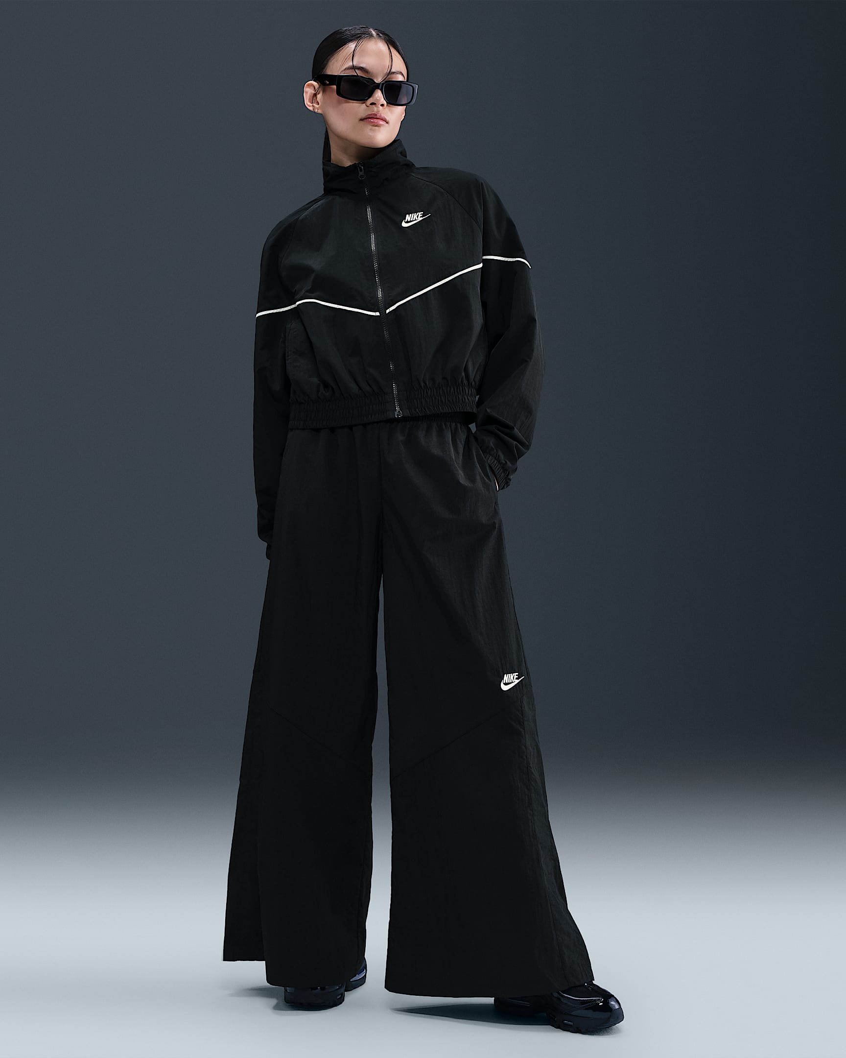 Pants de tejido Woven de pierna ancha para mujer Nike Sportswear - Negro/Negro/Vela