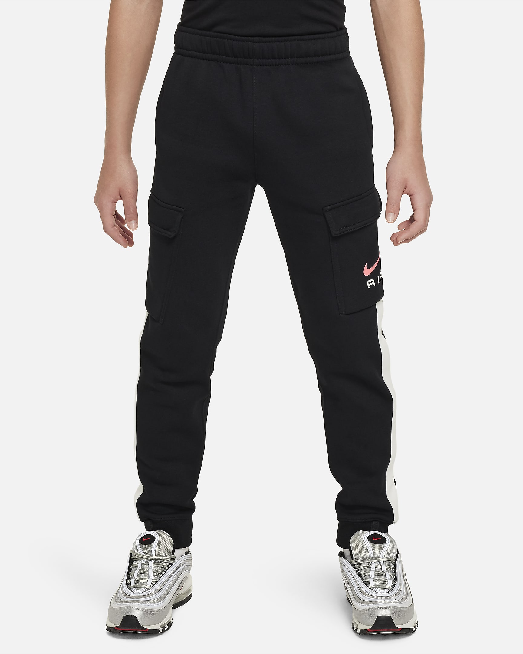 Pantaloni cargo in fleece Nike Air – Ragazzo/a - Nero/Bianco