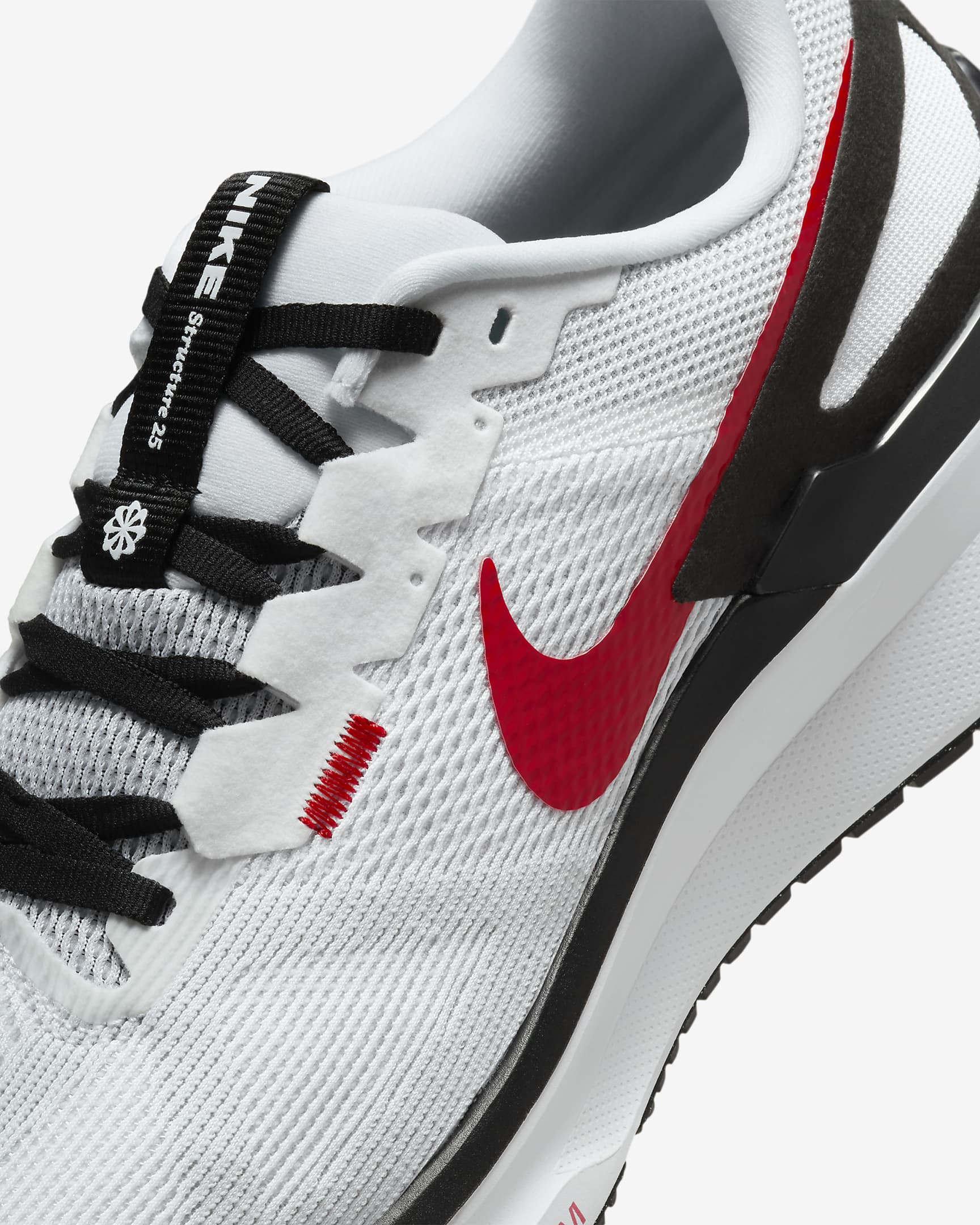 Nike Structure 25 Men's Road Running Shoes - White/Black/Light Smoke Grey/Fire Red