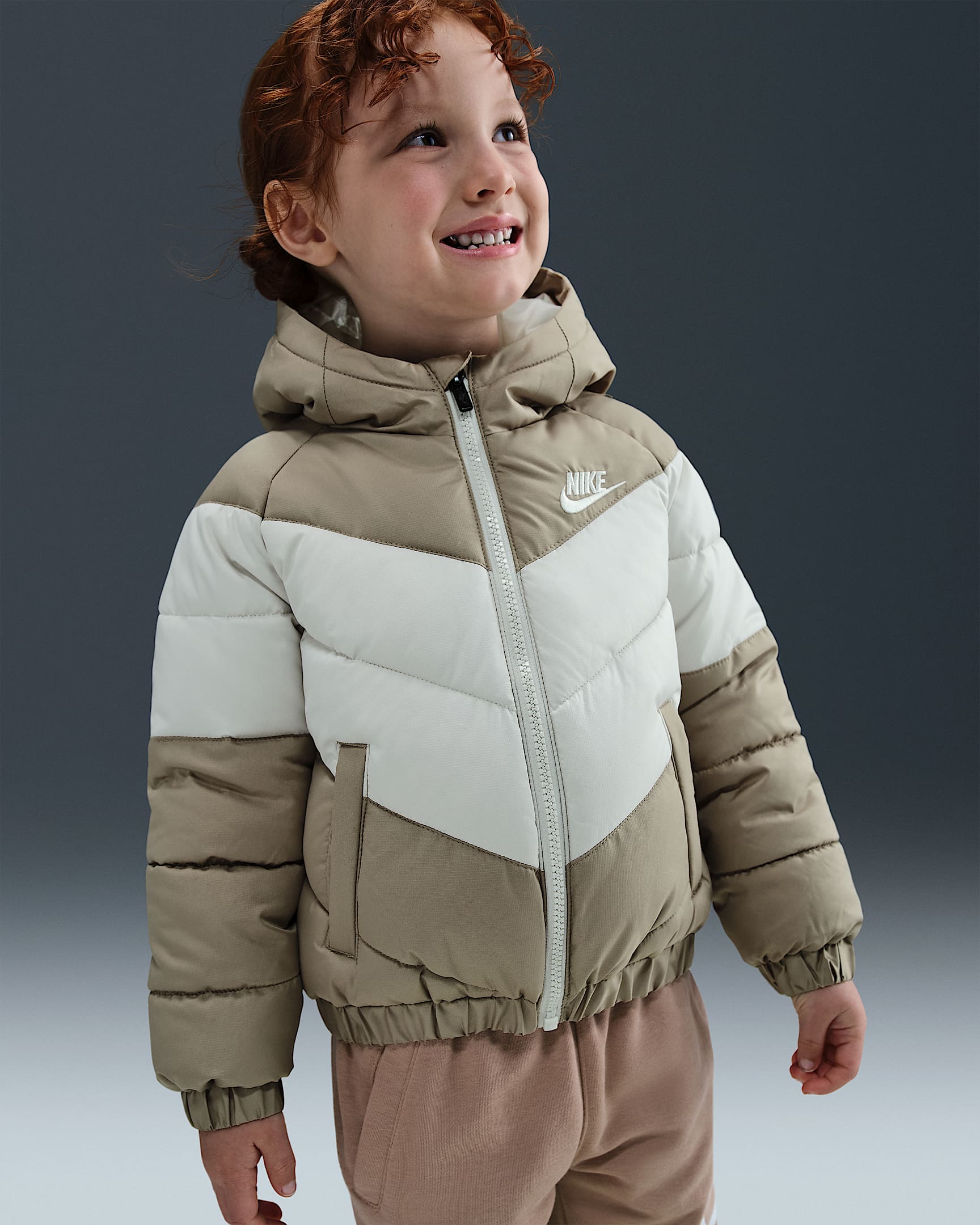 Nike Toddler Hooded Chevron Puffer Jacket - Khaki