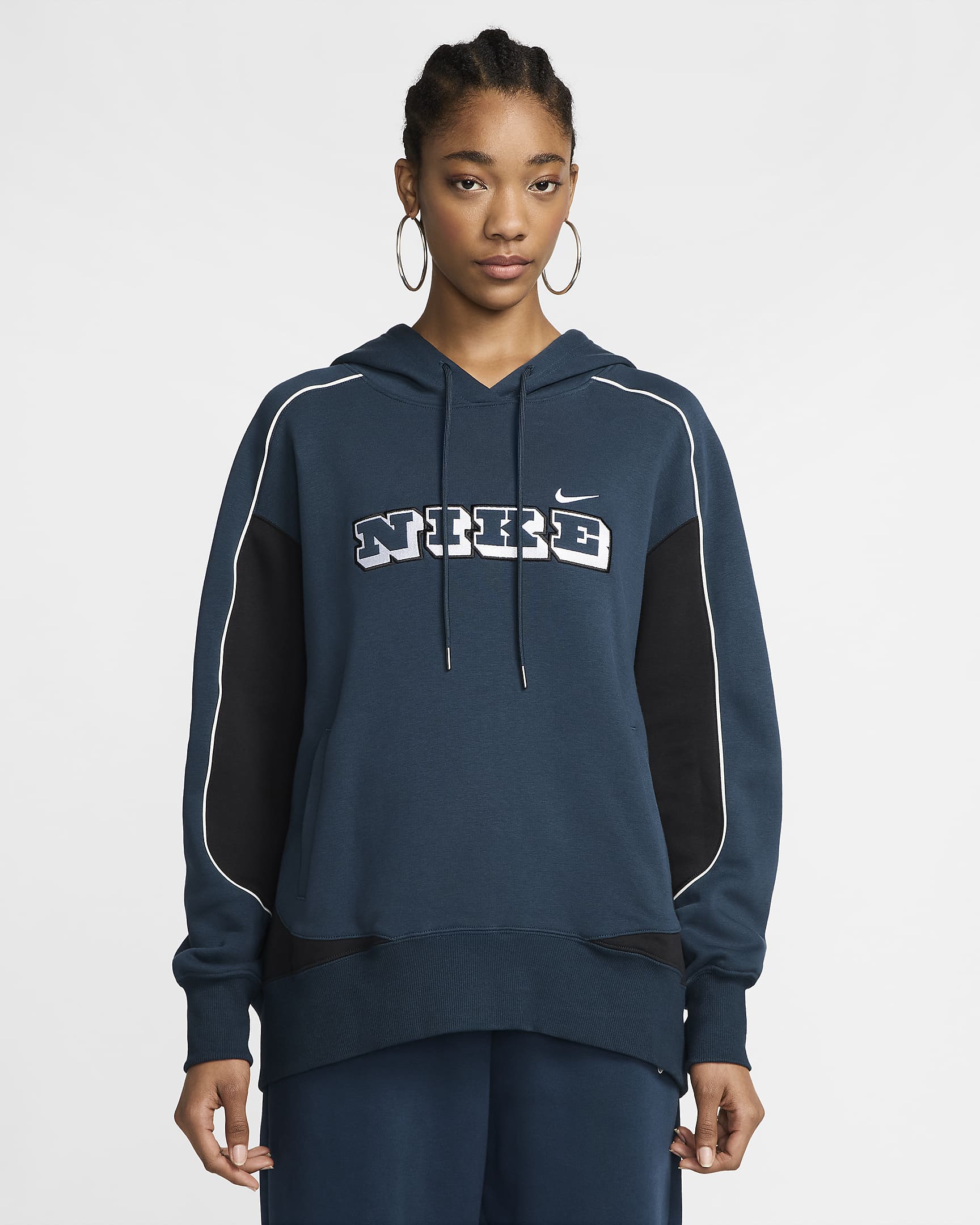 Nike Sportswear Women's Oversized Fleece Pullover Hoodie - Armory Navy/White