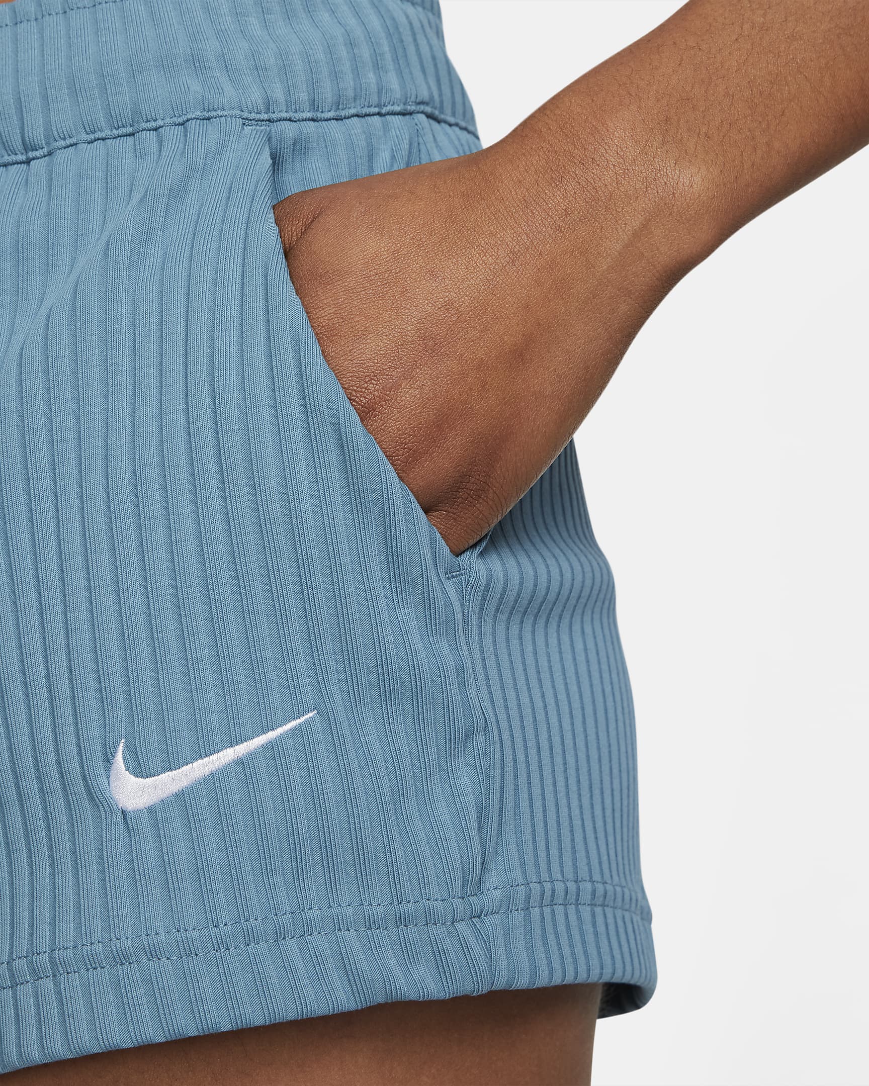 Nike Sportswear Women's High-Waisted Ribbed Jersey Shorts - Noise Aqua/White